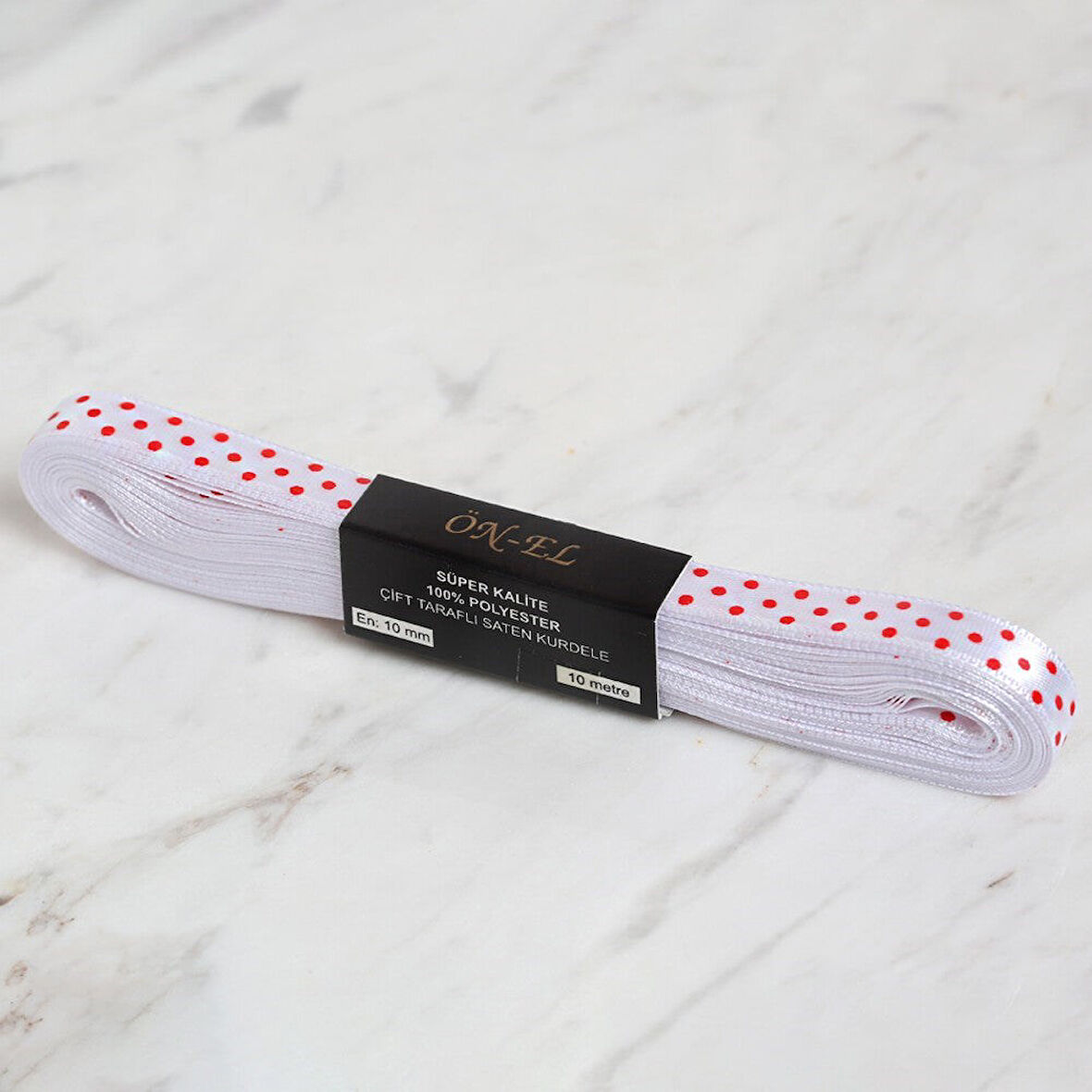 Loren Crafts 1cm 10 mt Beyaz Saten Puantiyeli Kurd