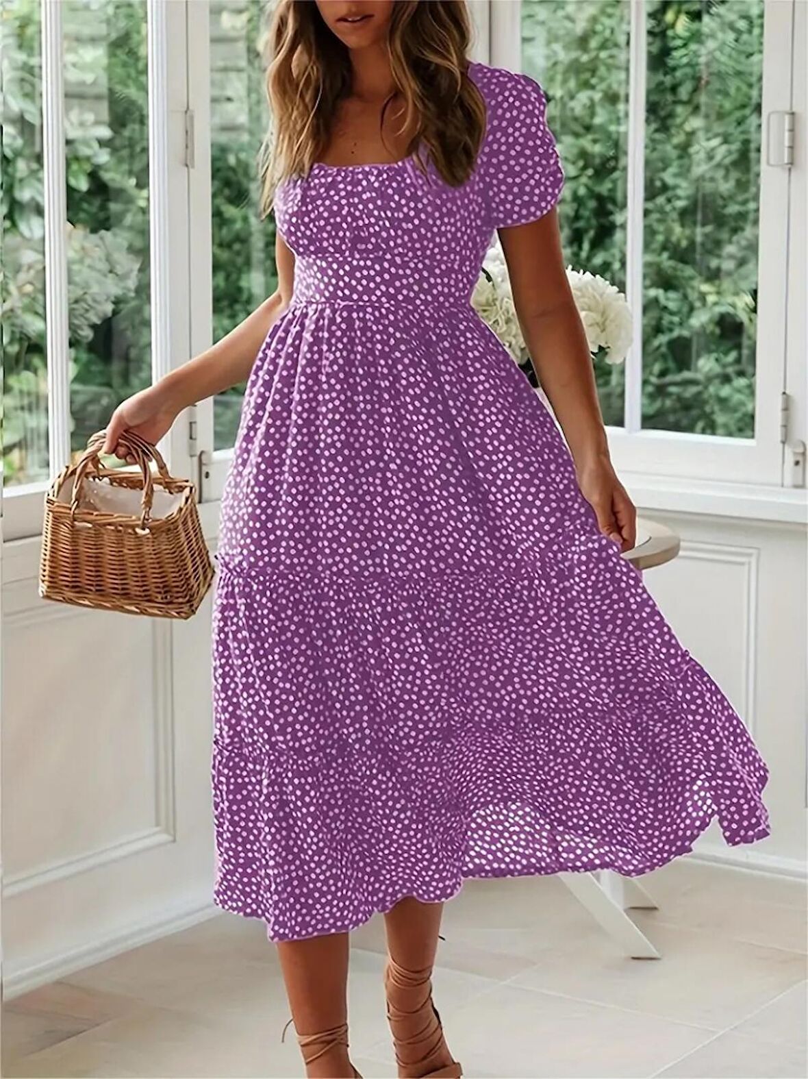 Buyers Butik Kadın Kısa Kollu Mini çiçek Baskılı Süprem Mini Boy Elbise
