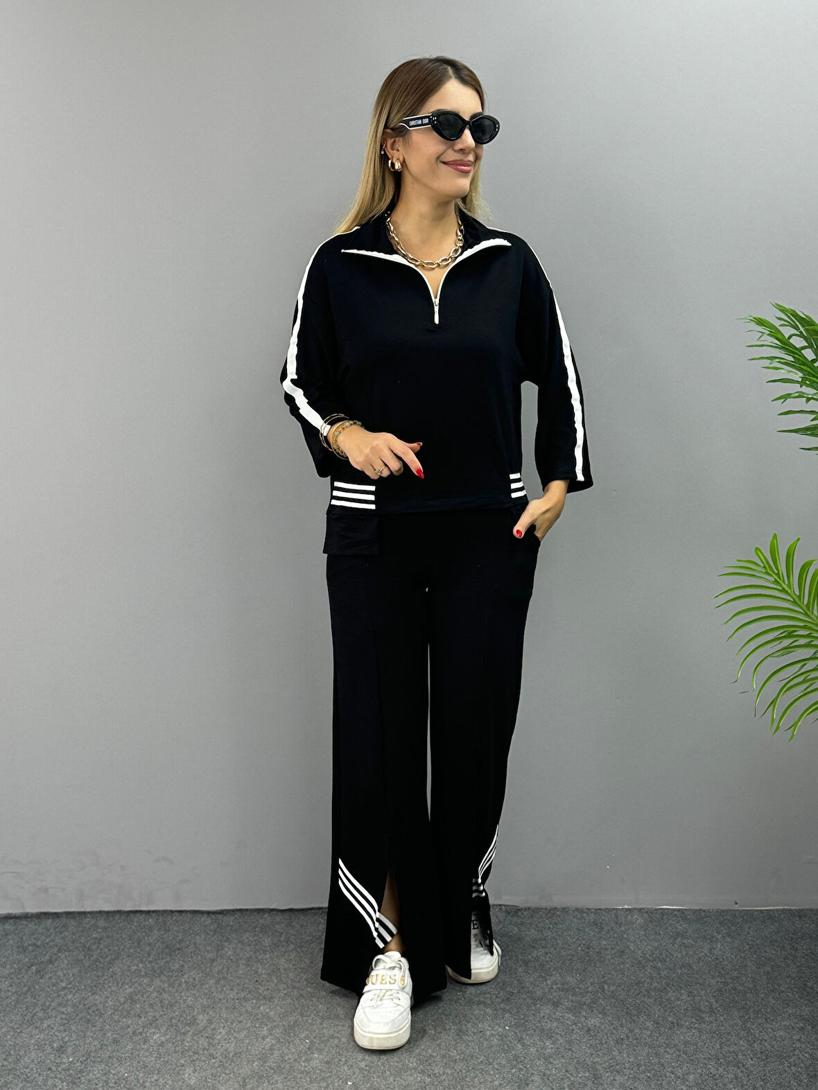 Buyers Butik Kadın Polo Yaka Paça Yırtmaçlı Ribanalı İkili Takım