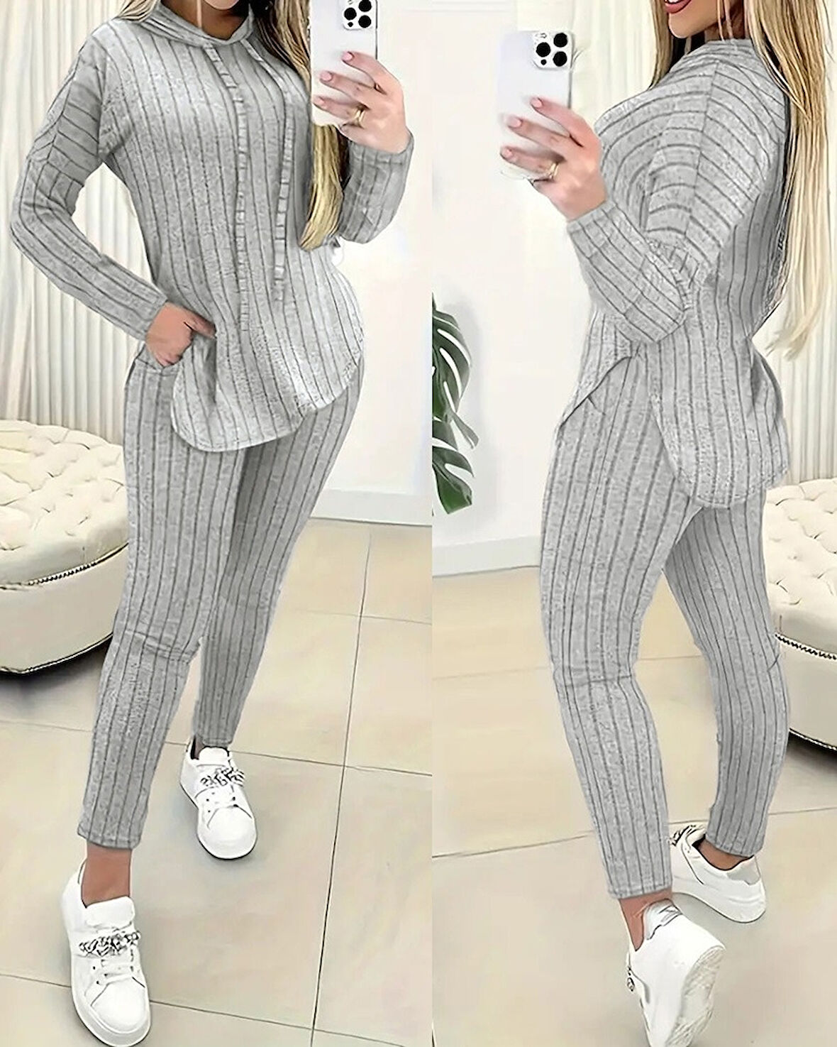 Buyers Butik Kadın Uzun Kollu şardonlu Kaşkorse Kapüşonlu Ikili Takım