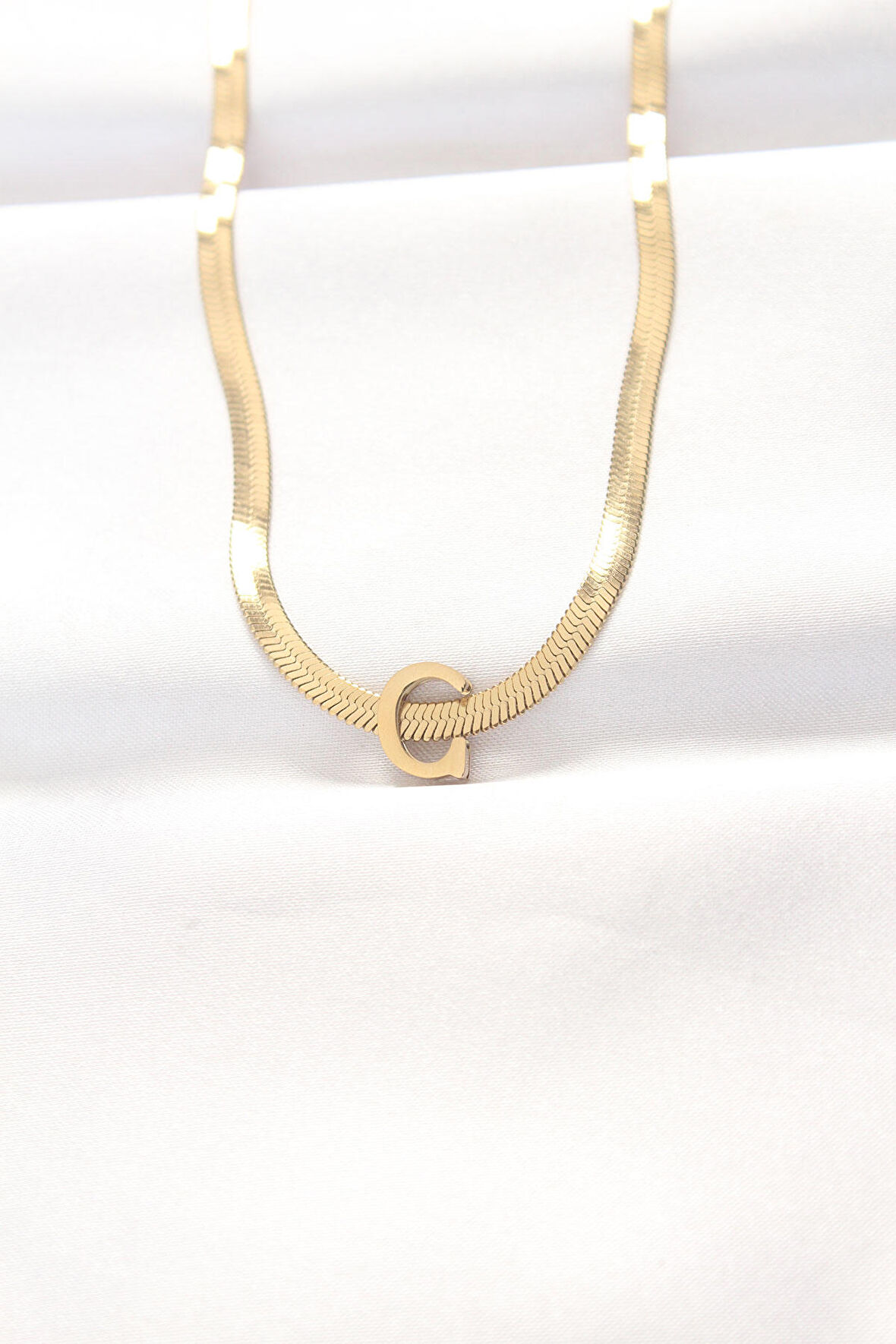 Buyers Butik 316L Çelik C Harfli Gold Renk İtalyan Zincirli Kolye