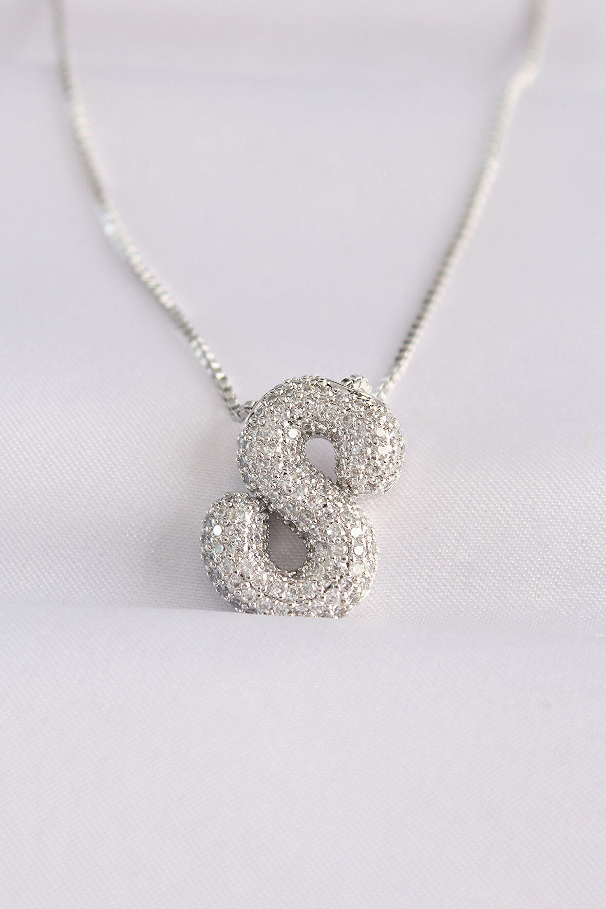 Buyers Butik 316L Çelik Zincirli Zirkon Taşlı S Harfli Silver Renk Bubble Kolye