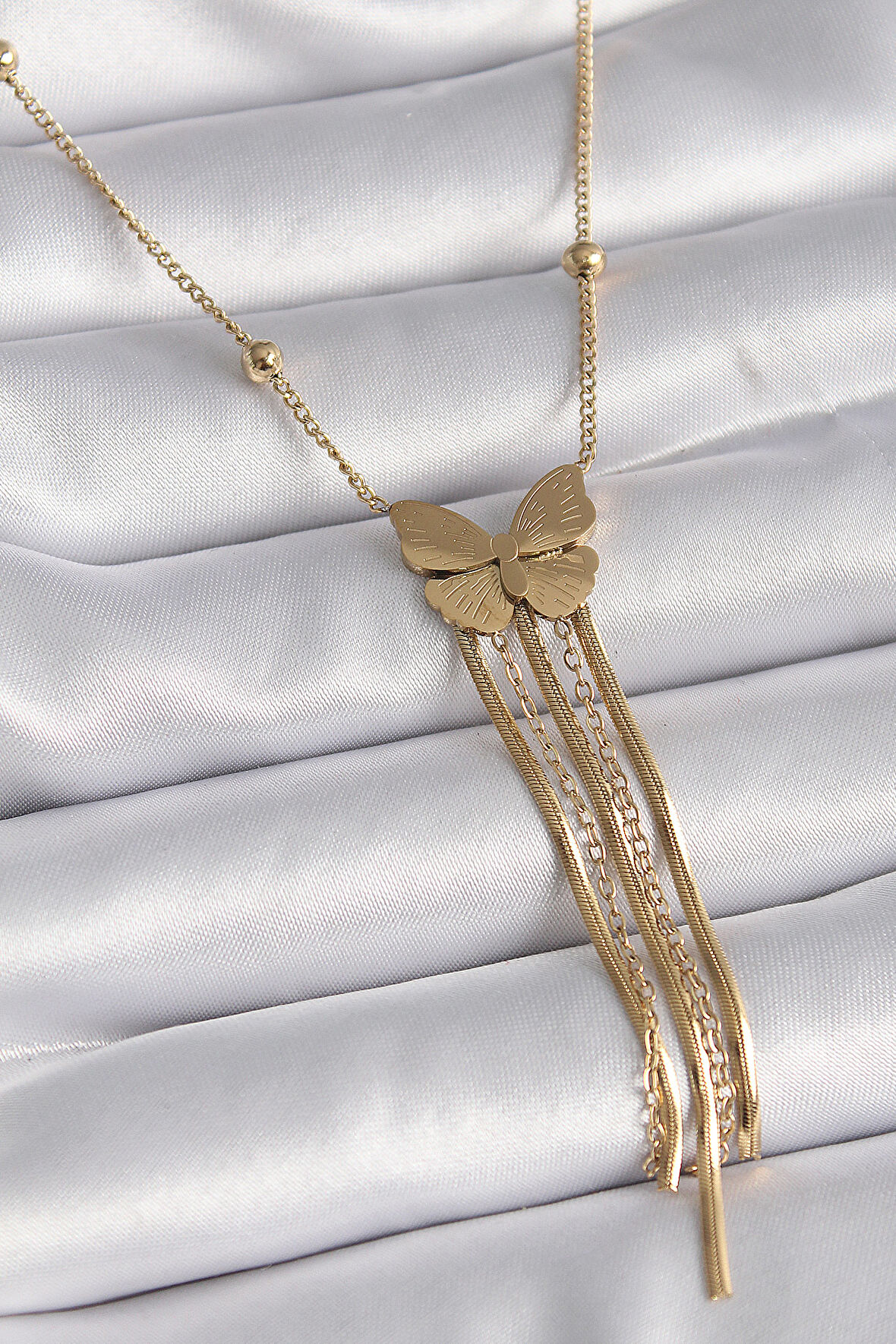 Buyers Butik 316L Çelik Gold Renk Kelebek Figür Sallantı İtalyan Zincirli Kadın Kolye