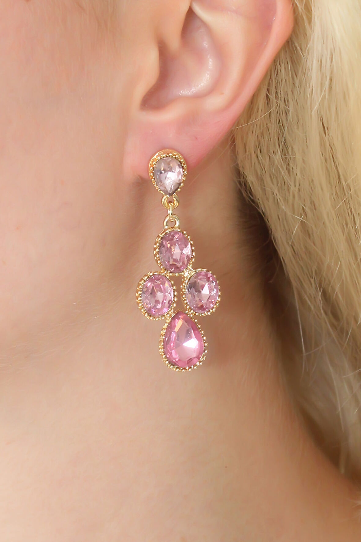 Buyers Butik Gold Renk Pembe Zirkon Taşlı Kadın Küpe