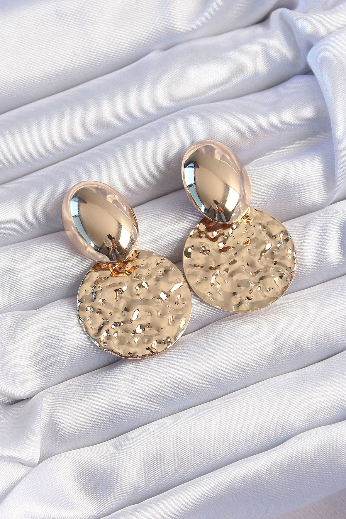 Buyers Butik Pirinç Gold Renk Oval Ezme Plaka Küpe