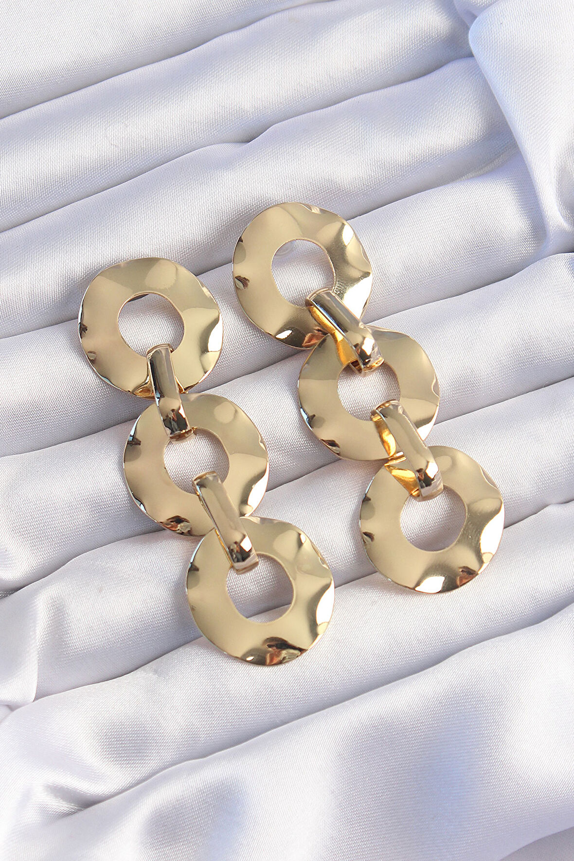 Buyers Butik Pirinç Gold Renk Oval Ayna Model Sallantılı Küpe