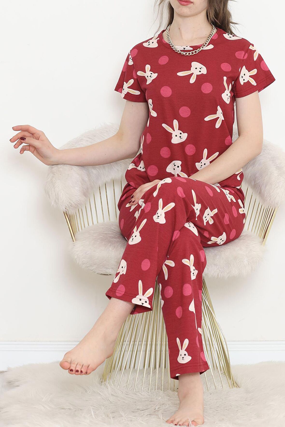 Buyers Butik Desenli Pijama Takımı Bordo - 130.1287.