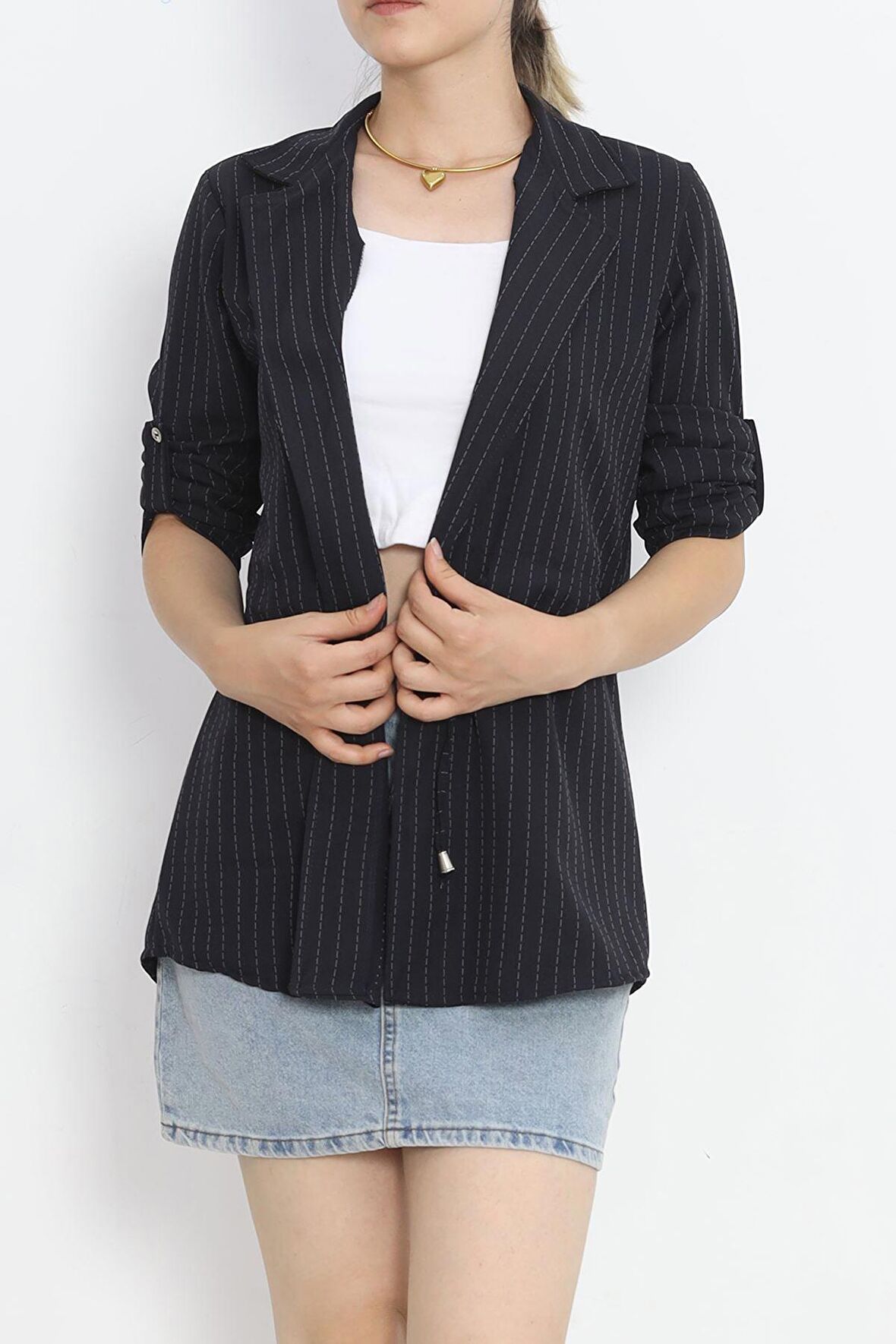 Buyers Butik Çizgili Blazer Ceket Lacivert - 18726.1826.