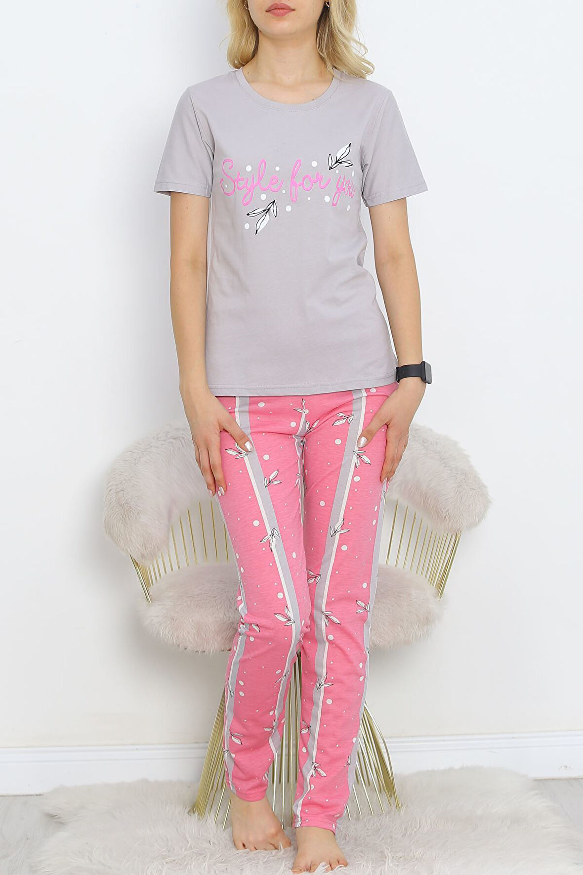 Buyers Butik Desenli Pijama Takımı Gri - 18964.1567.