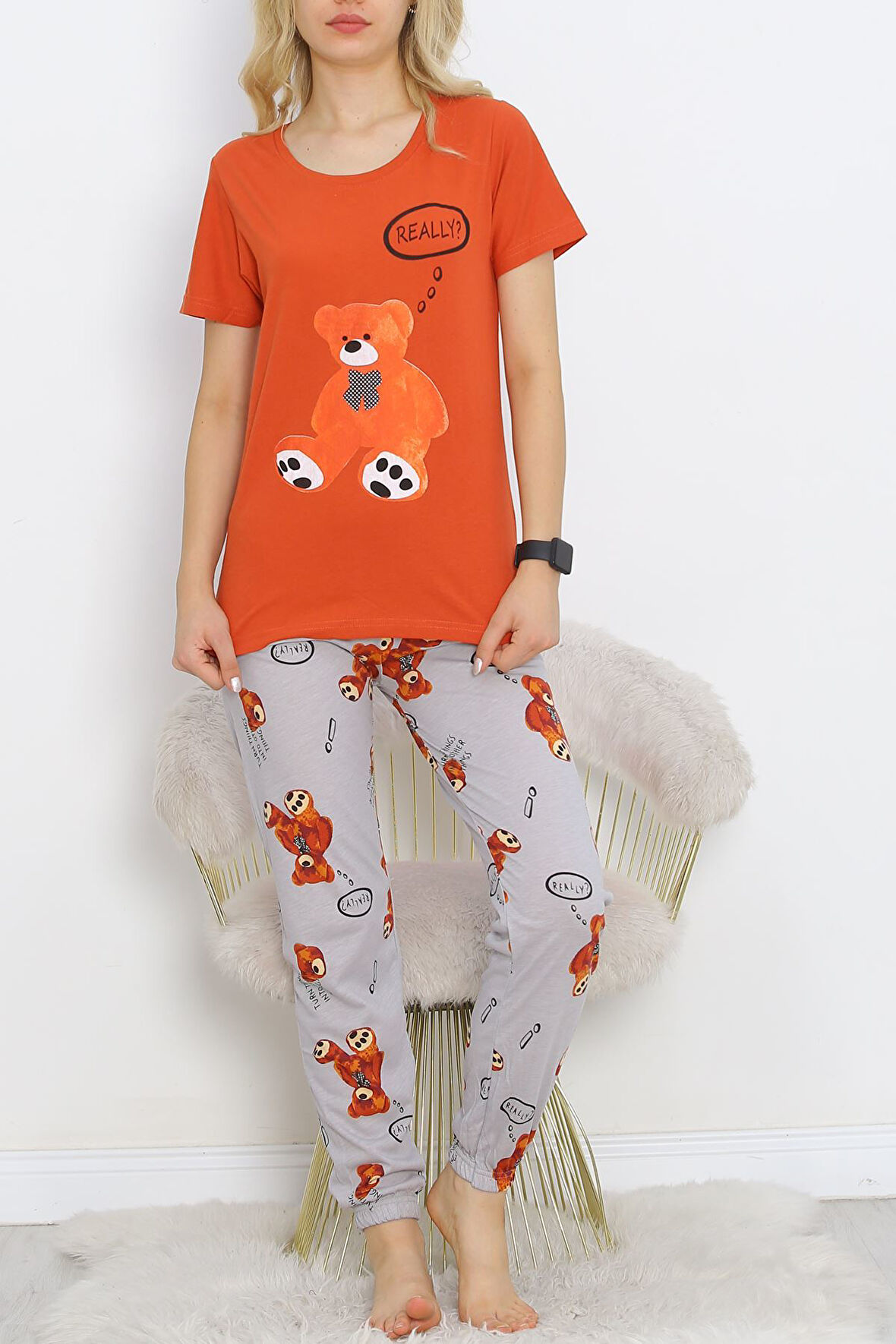 Buyers Butik Desenli Pijama Takımı Kiremit - 18964.1567.
