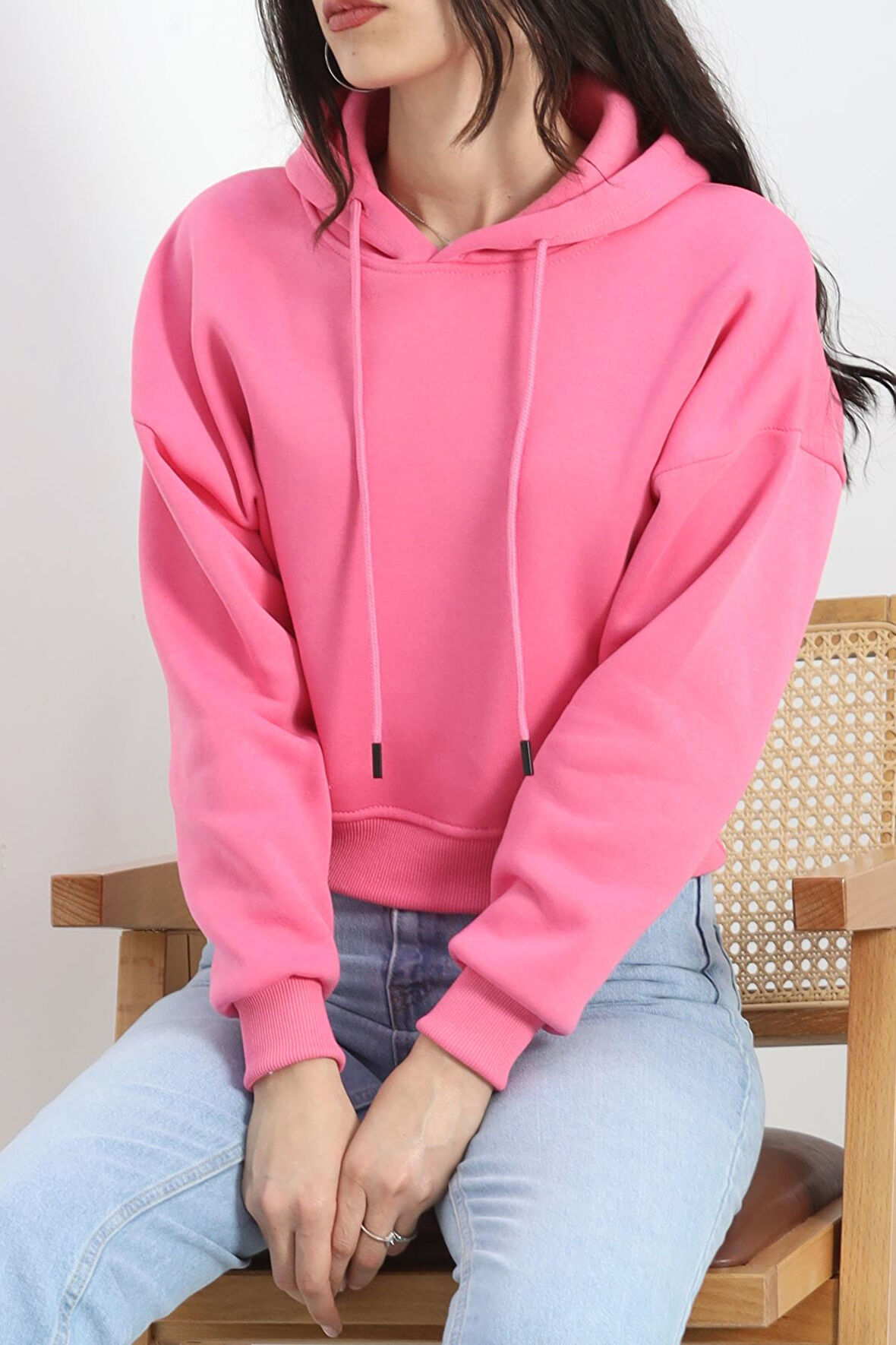 Buyers Butik Kapşonlu Crop Sweat Pembe - 20959.1878.