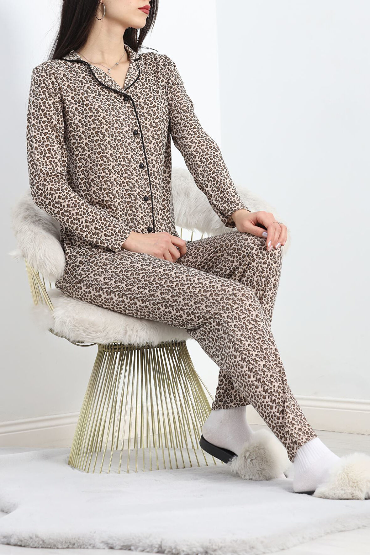 Buyers Butik Baskılı Düğmeli Poliviskon Takım Leopar - 727.1287.