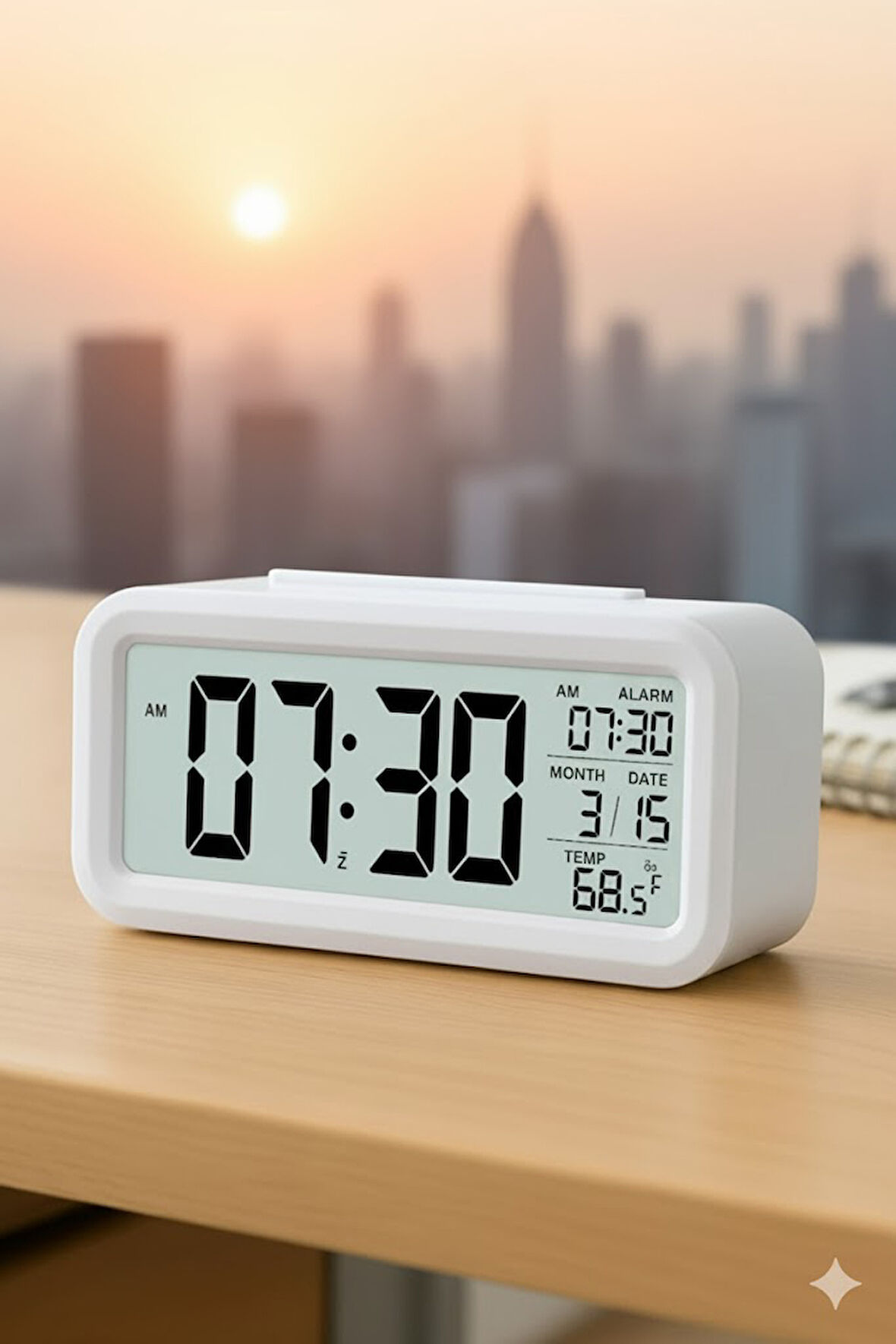 Dekoratif Alarmlı Termometreli Işıklı Dijital Çalar Saat