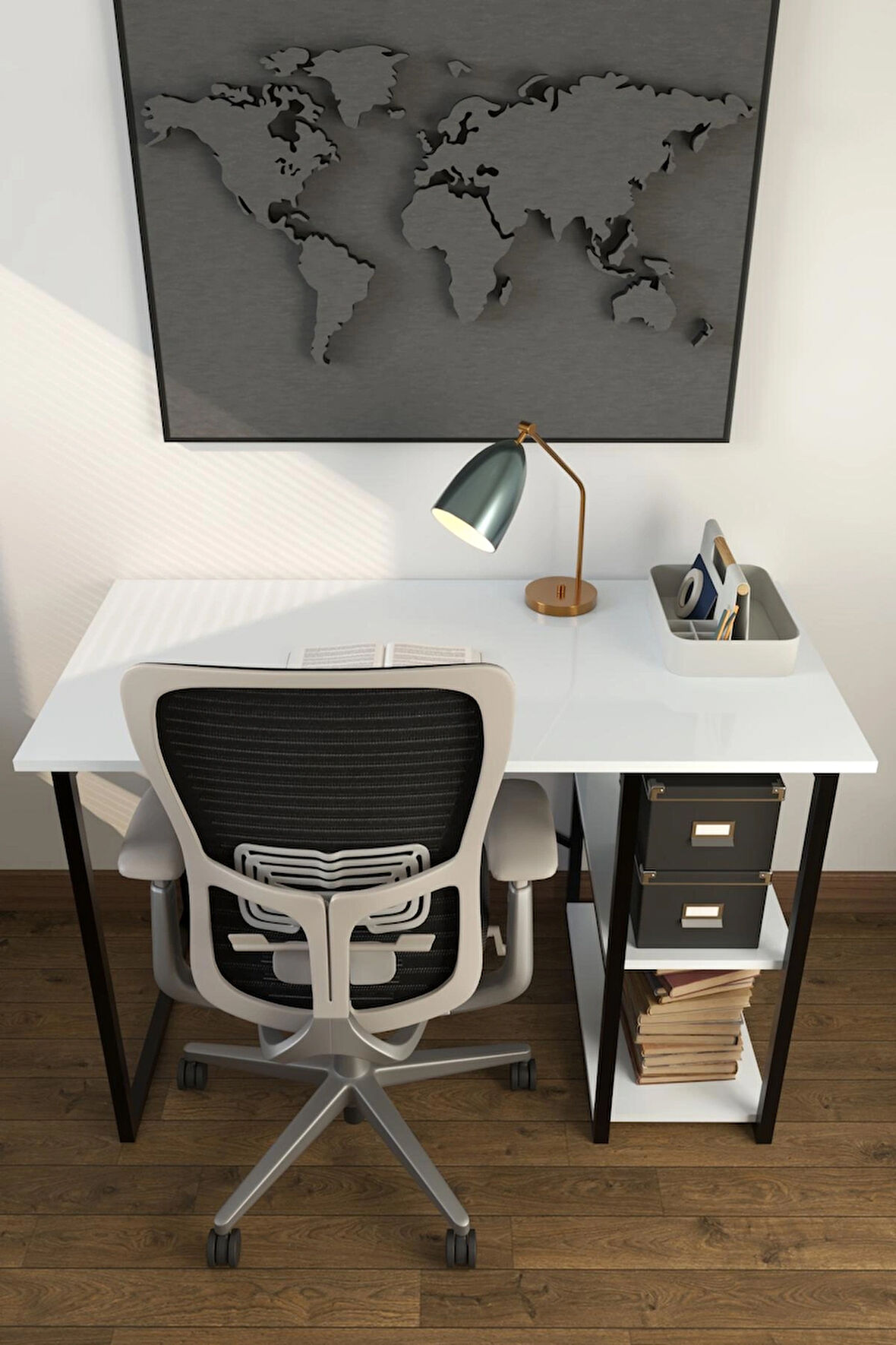 Metal Raflı Çalışma Masası