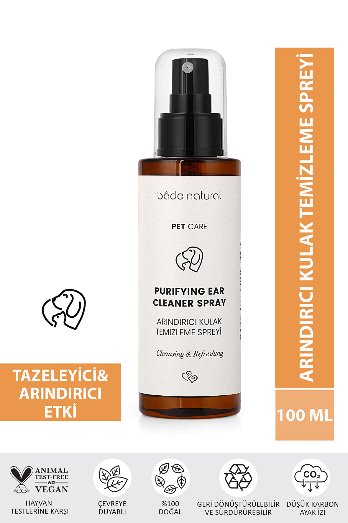 Bade Natural Arındırıcı Evcil Hayvan Kulak Temizleme Spreyi 100 ml