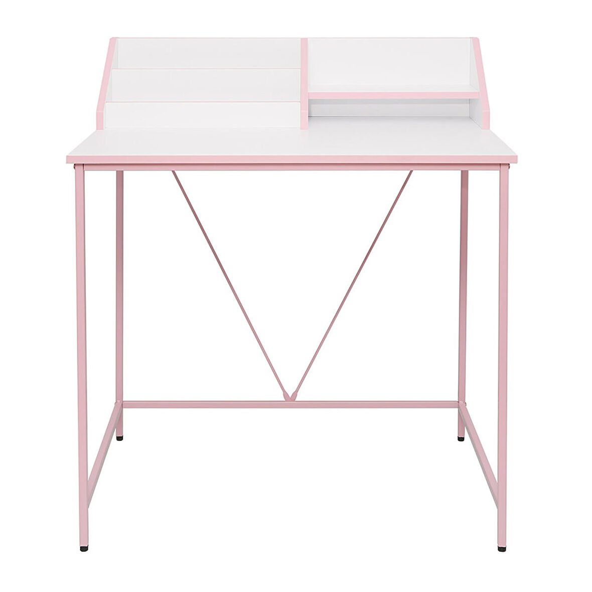 Retro Metal Ayaklı Bölmeli Çalışma Masası-Pembe/Beyaz 90x75x50 cm