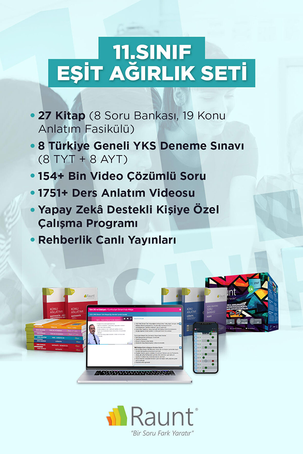 11. Sınıf Eşit Ağırlık (26 Kitap, Mobil/Web) Yapay Zekalı,  Üniversiteye Hazırlık Seti