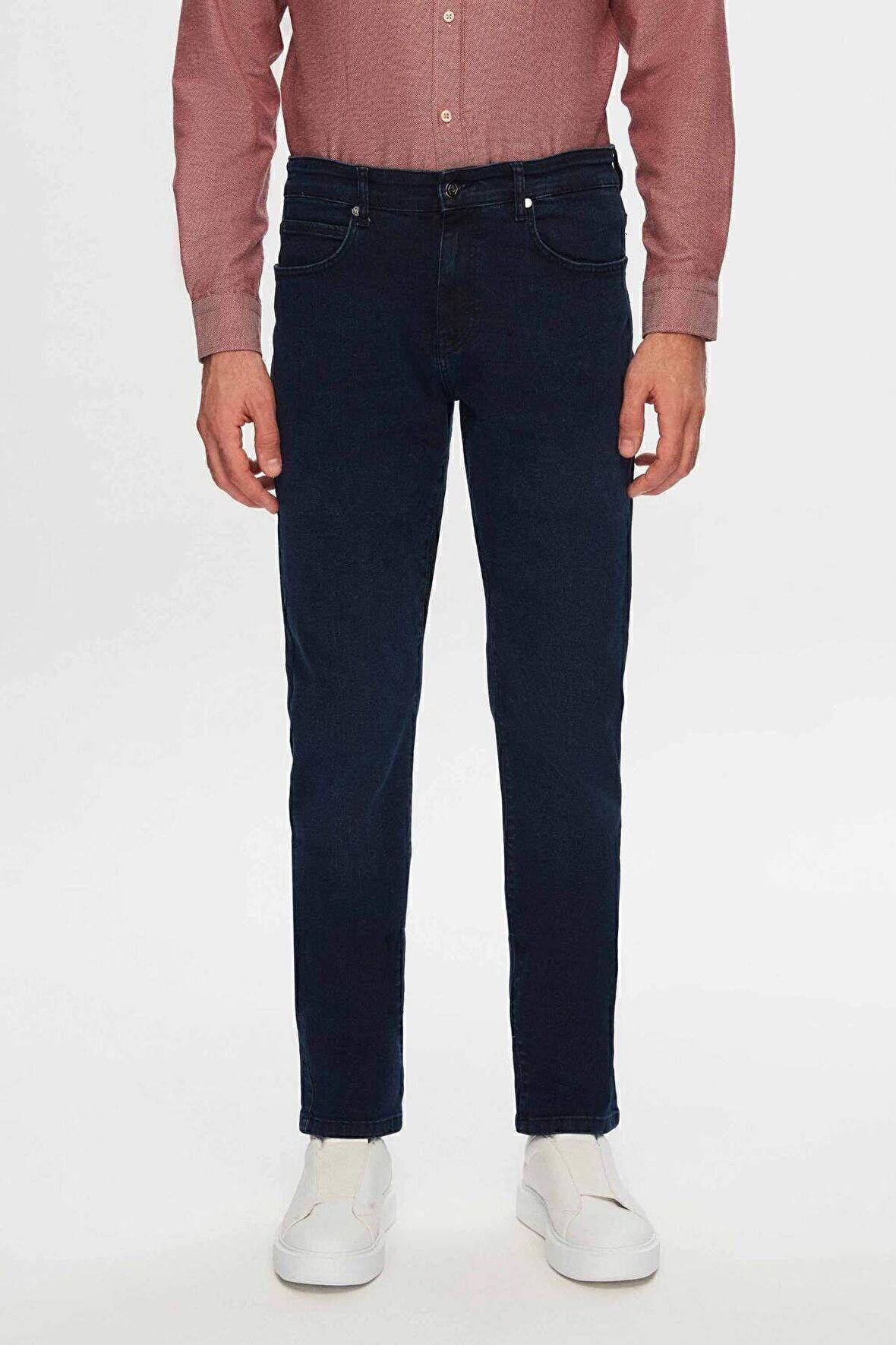 Slim Fit Lacivert Düz Jean Kot Beş Cepli Likralı Yıkamalı Denim Pantolon 6HCJ3ORT00102