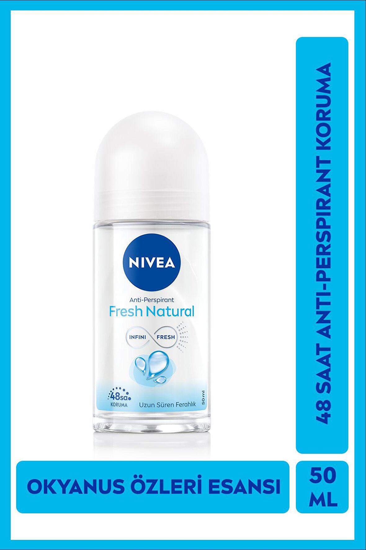 Nivea Kadın Roll-on Deodorant Fresh Natural 50ml, 48 Saat Anti-perspirant Ter Koruması, Okyanus Özleri