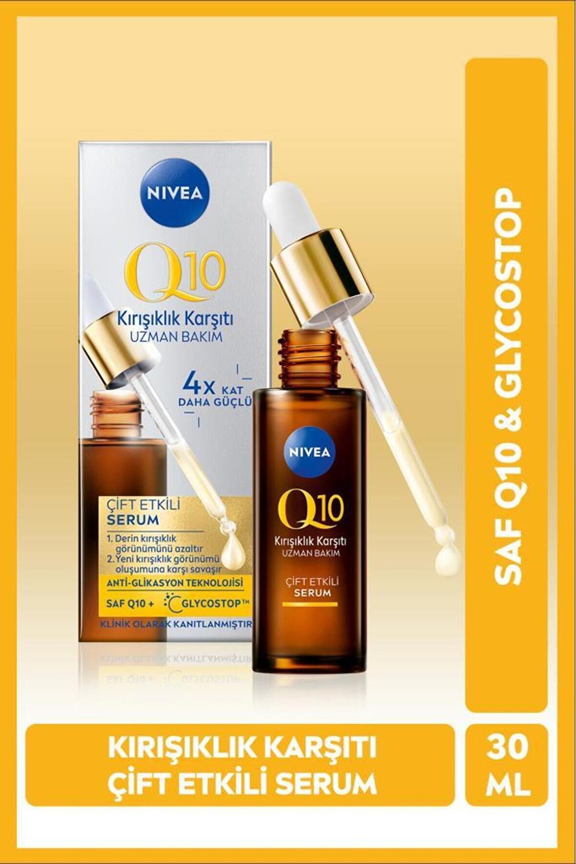 Nivea Q10 Kırışıklık Karşıtı Çift Etkili Cilt Serumu 30ml, Saf Q10, Şeker Sebepli Kırışıklık Önleyici