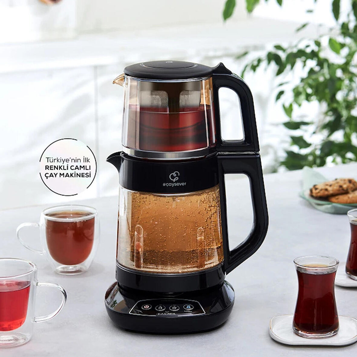 Karaca Çaysever 3 in 1 Konuşan Renkli Camlı Çay Makinesi Agate