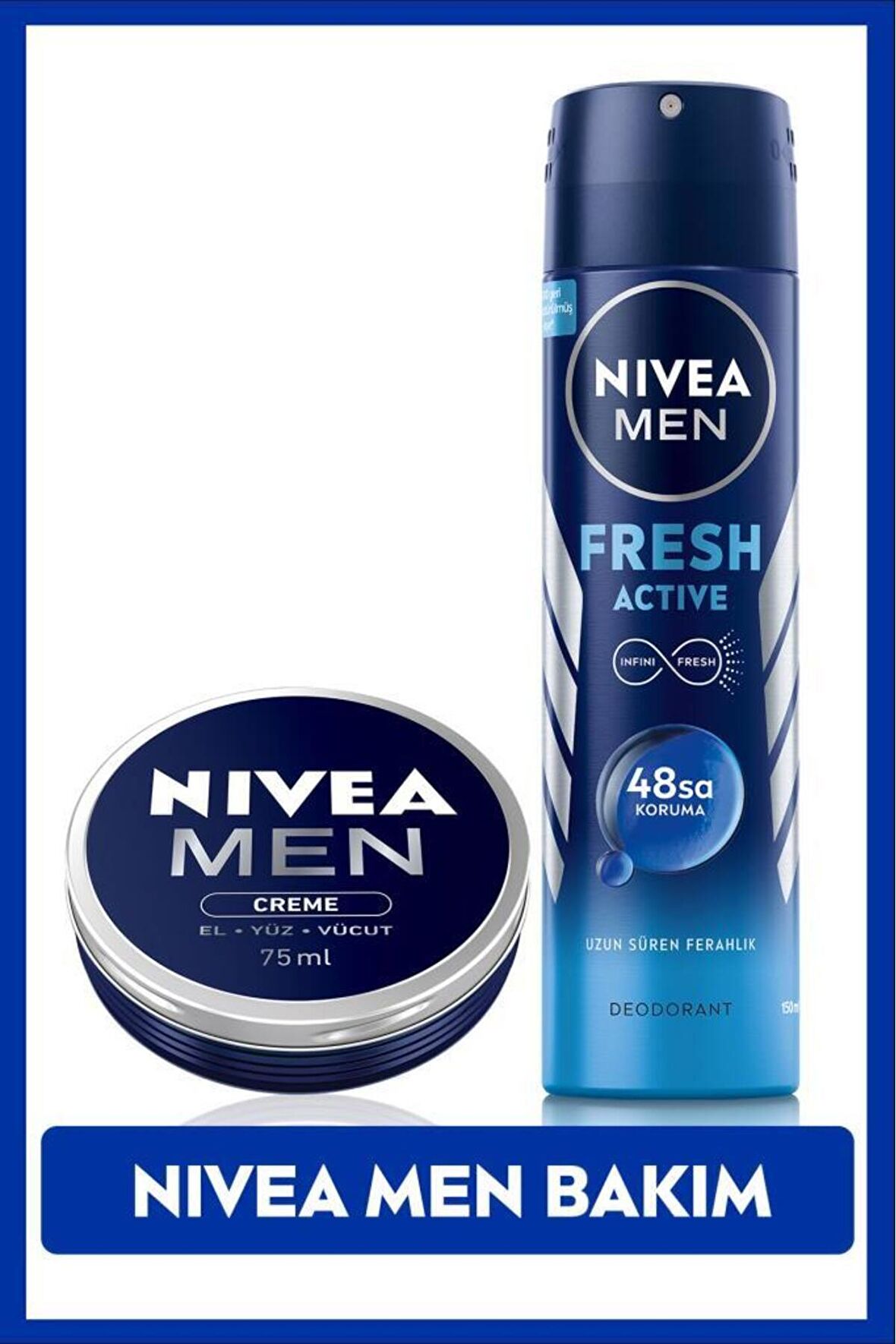 Nivea MEN Erkek Sprey Deodorant Fresh Active 150ml, 48 Saat Koruma ve Nemlendirici Erkek Bakım Kremi 75ml