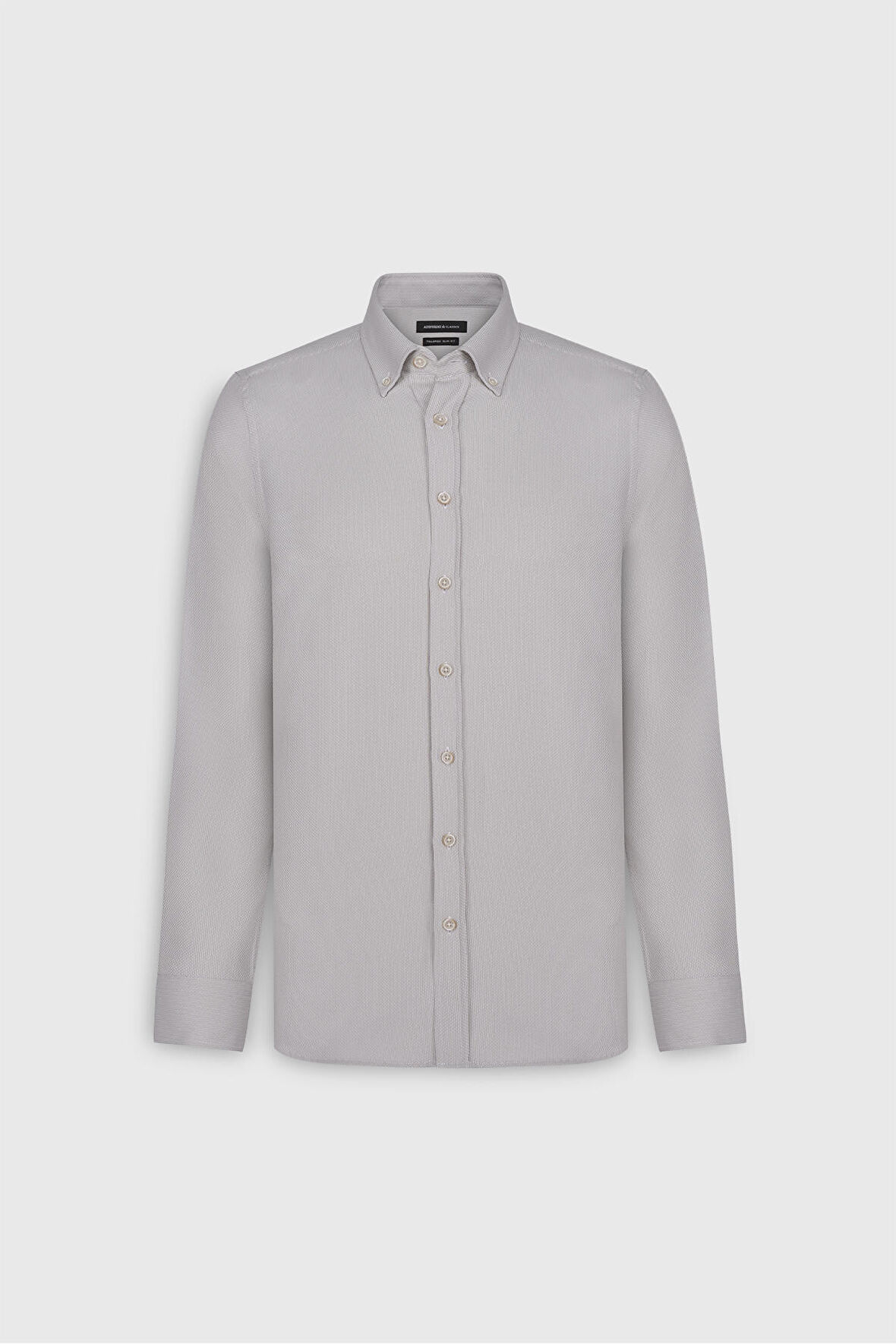 Pamuklu Slim Fit Dar Kesim Düğmeli Yaka Armürlü Gömlek