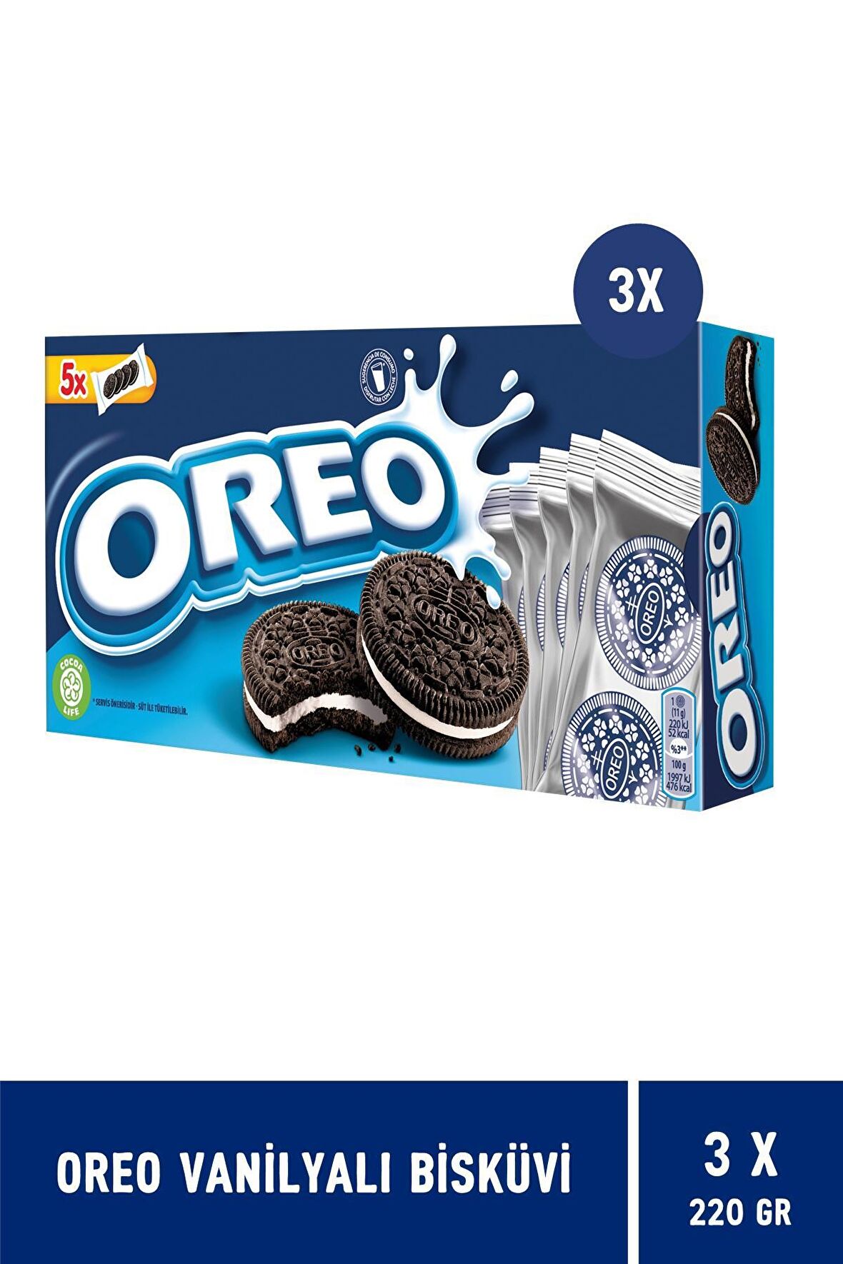 Oreo Vanilyalı Bisküvi 220 gr - 3 Adet  