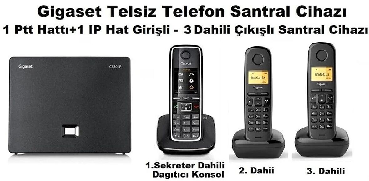 Gigaset C530 IP 3 Dahili Dect Telsiz Kablosuz Telefon Santrali