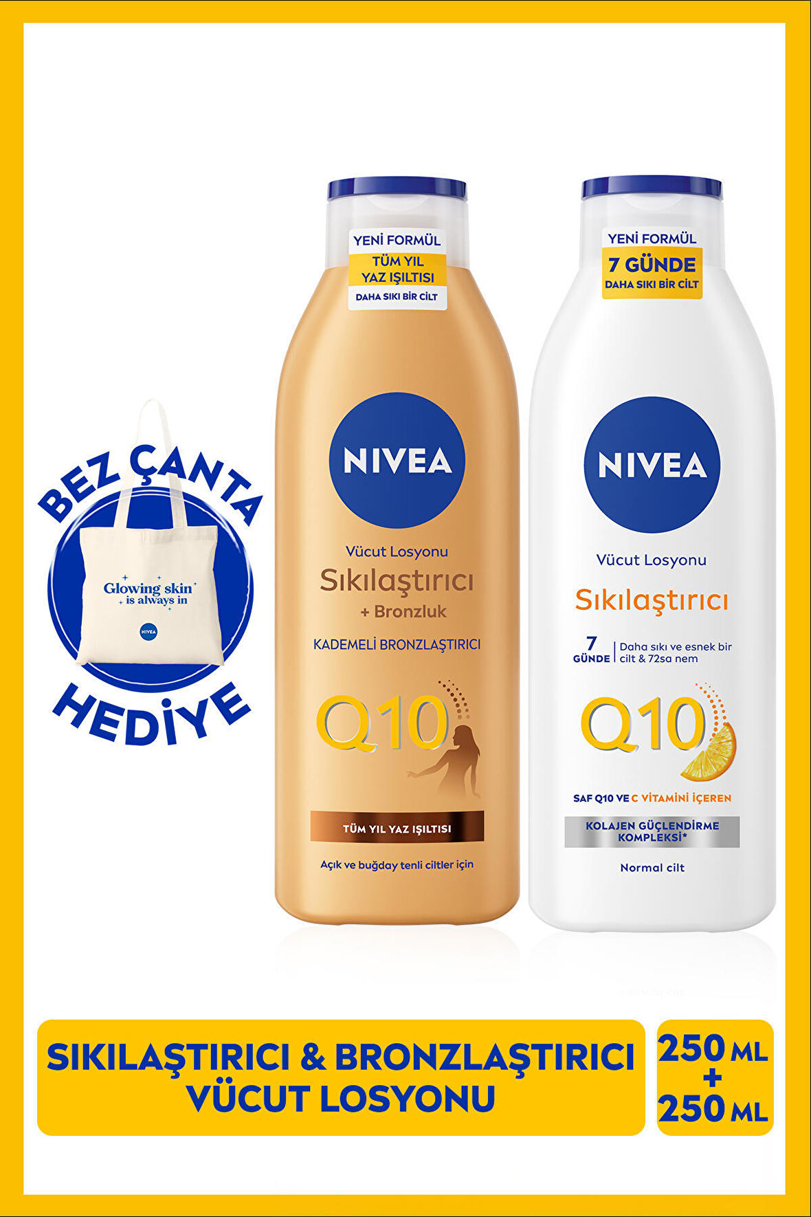Nivea Q10 Sıkılaştırıcı Vücut Losyonu 250ml Ve Kademeli Bronzlaştırıcı Vücut Losyonu 200ml, Nemlendirici