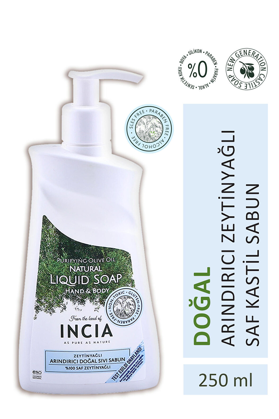 Incia Zeytinyağlı Arındırıcı Doğal Sıvı Sabun 250 ml