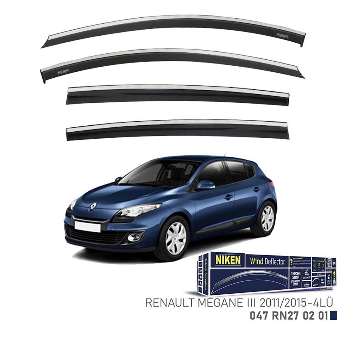 Renault Megane 3 Niken Kromlu Cam Rüzgarlığı 4lü Set 2011 2015