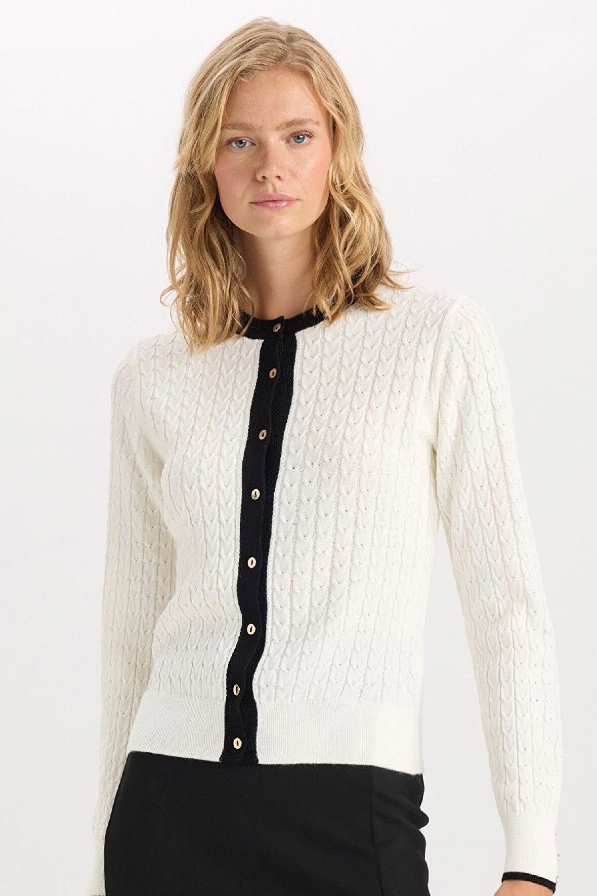 DeFacto Fitted Bisiklet Yaka Düğmeli Basic Düz Triko Hırka A1107AX24WNER105