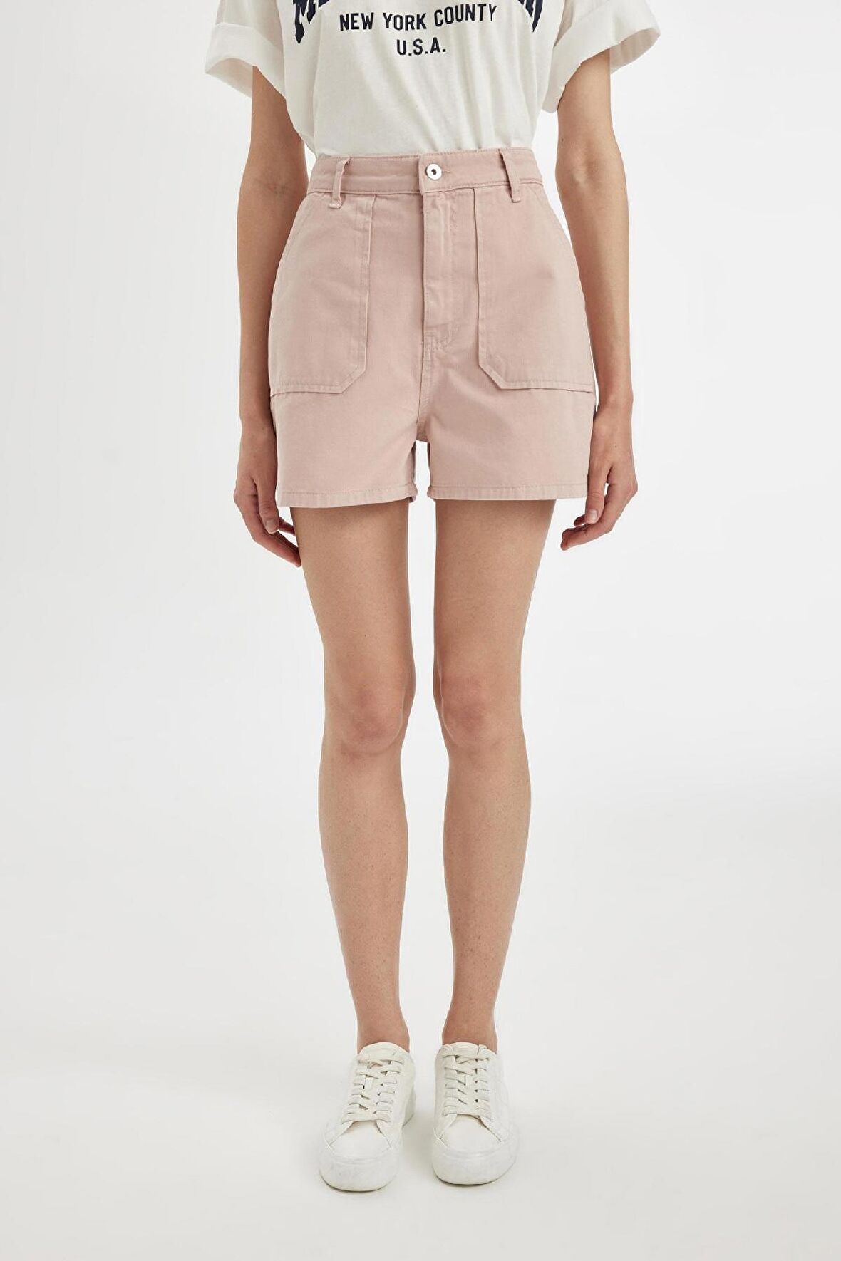 DeFacto Mom Fit Yüksek Bel Kısa Paça Gabardin Şort D0042AX24HSBR134