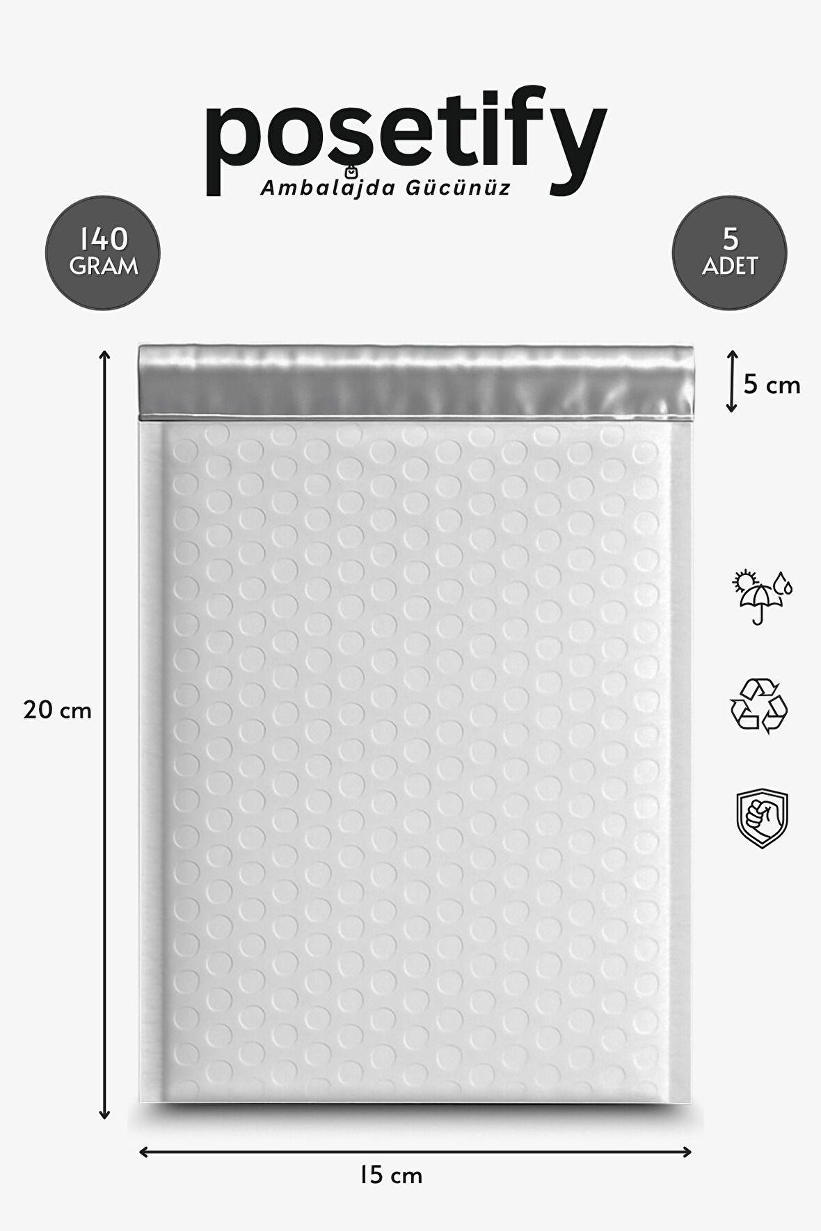 Balonlu Beyaz Kargo Poşeti 15x20+5 cm | 140 gr Bantlı Patpatlı Kargo Poşeti | 5’li E-Ticaret Poşeti