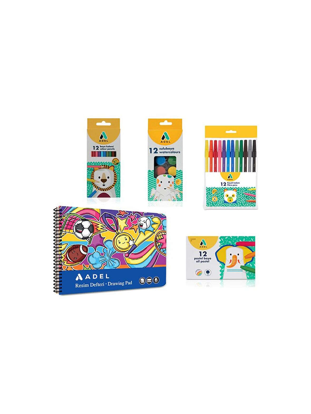 Adel 4'lü Boyama Seti + Resim Defteri 25 x 35