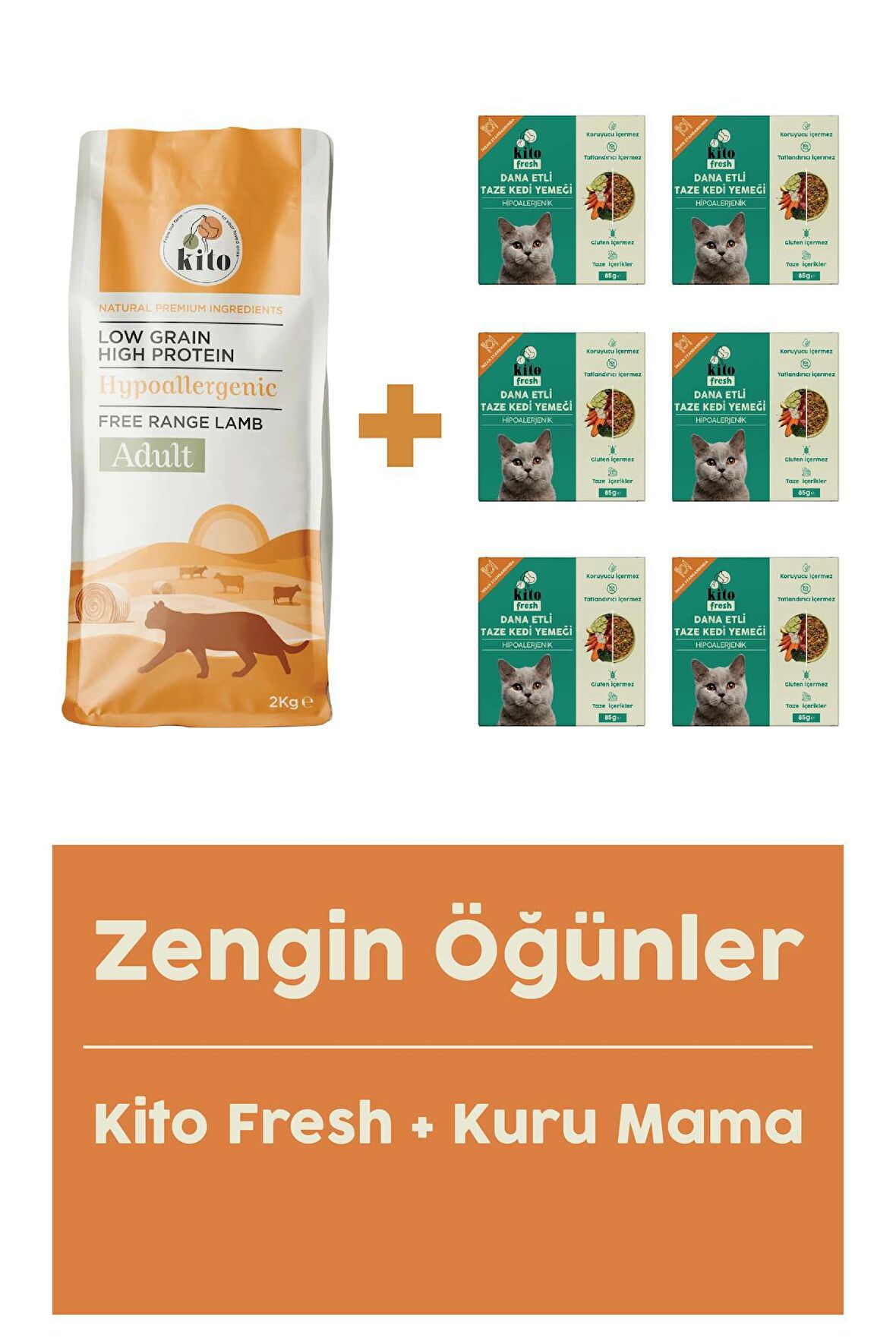 Yetişkin Kedi Maması 2 KG + Dana Etli Kedi Kito Fresh X 6