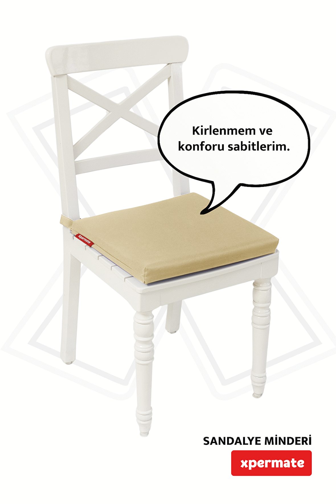 XPERMATE Fermuarlı Sandalye Minderi Su İtici Kumaş 40x40 cm Sünger Sandalye Minderi Bağcıklı Bej