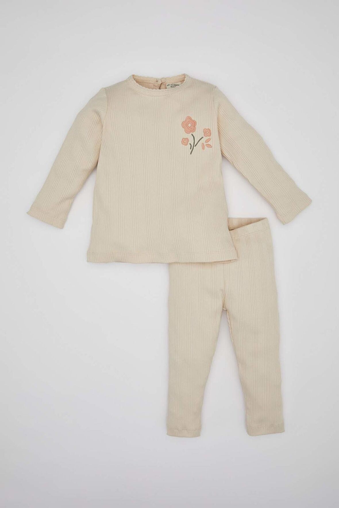 DeFacto Kız Bebek Nakışlı Uzun Kollu Fitilli Kaşkorse Pijama Takımı C0662A524SPER120