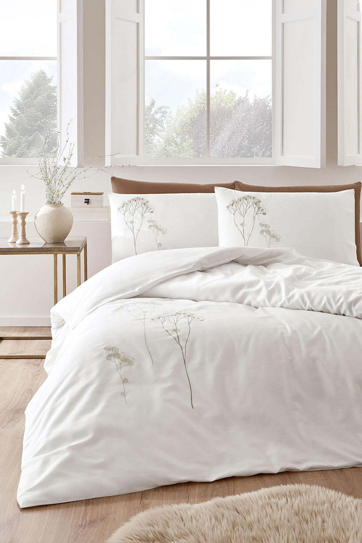 Özdilek Elisa Çift Kişilik Nakışlı Saten Nevresim Takımı