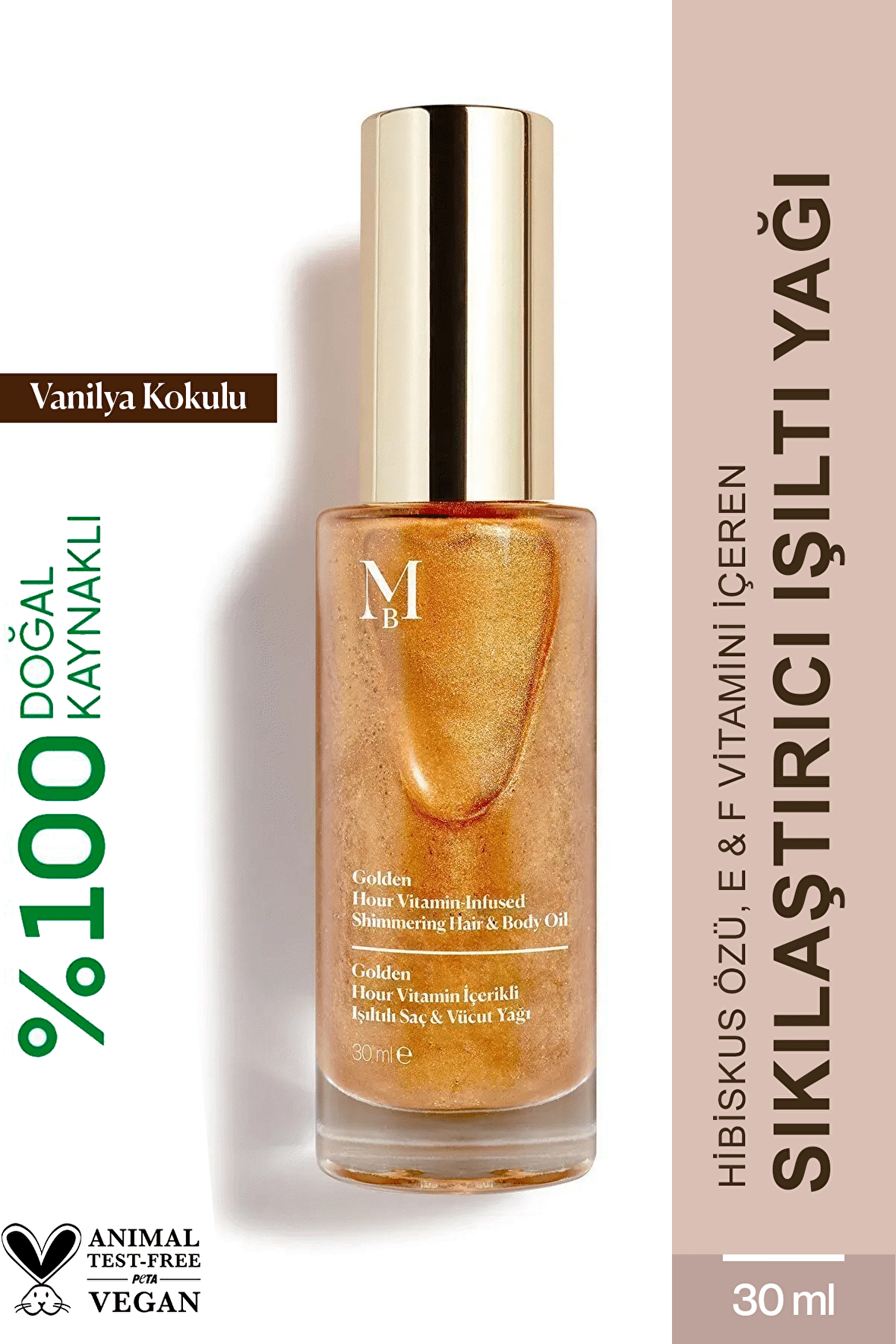 Golden Hour Vitamin İçerikli Işıltılı Saç ve Vücut Yağı Vanilya 30 ml