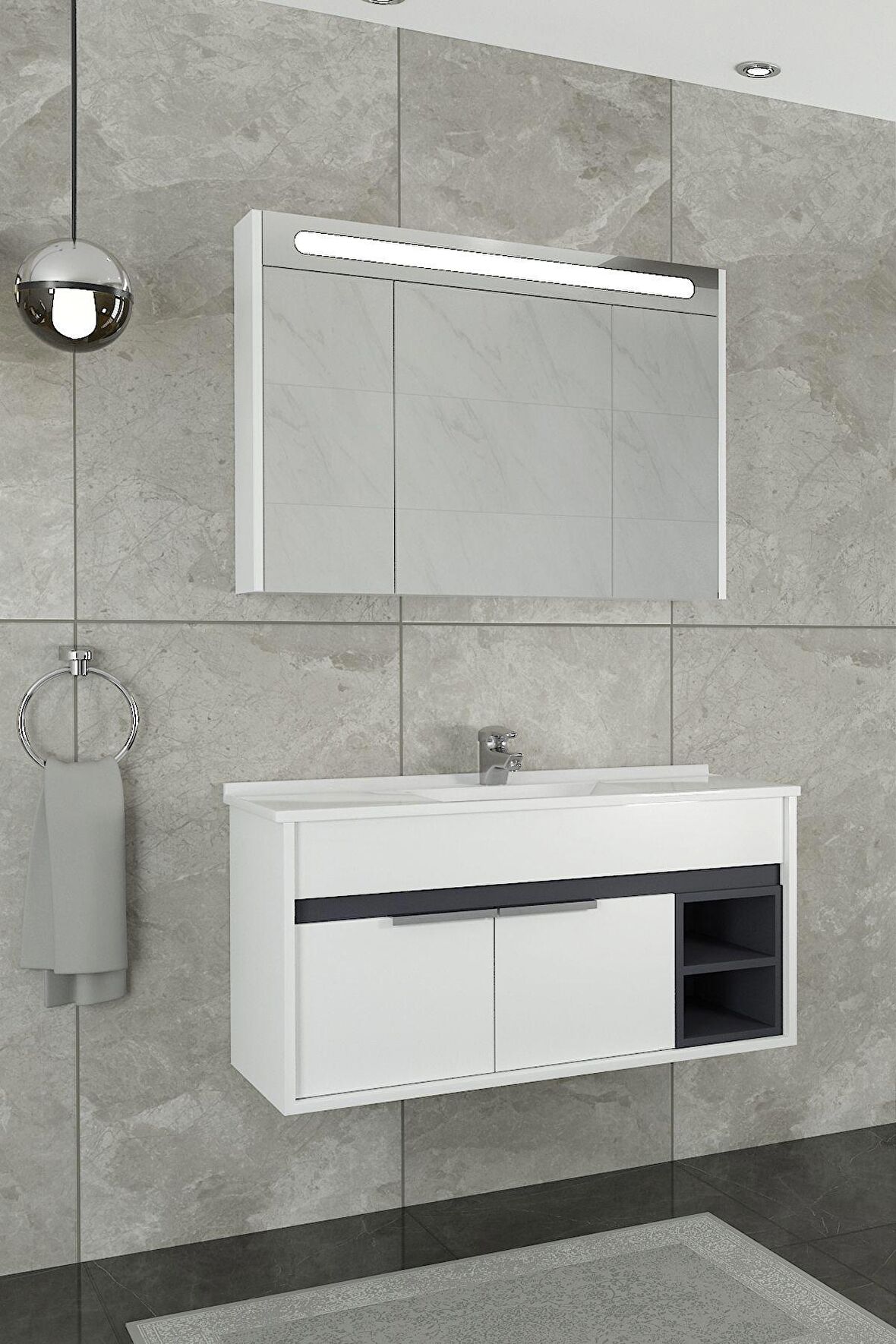 NAPOLİ 100 CM BEYAZ LAVABOLU BANYO DOLABI BEYAZ/ANTRASİT - BOY DOLAP HARİÇ 