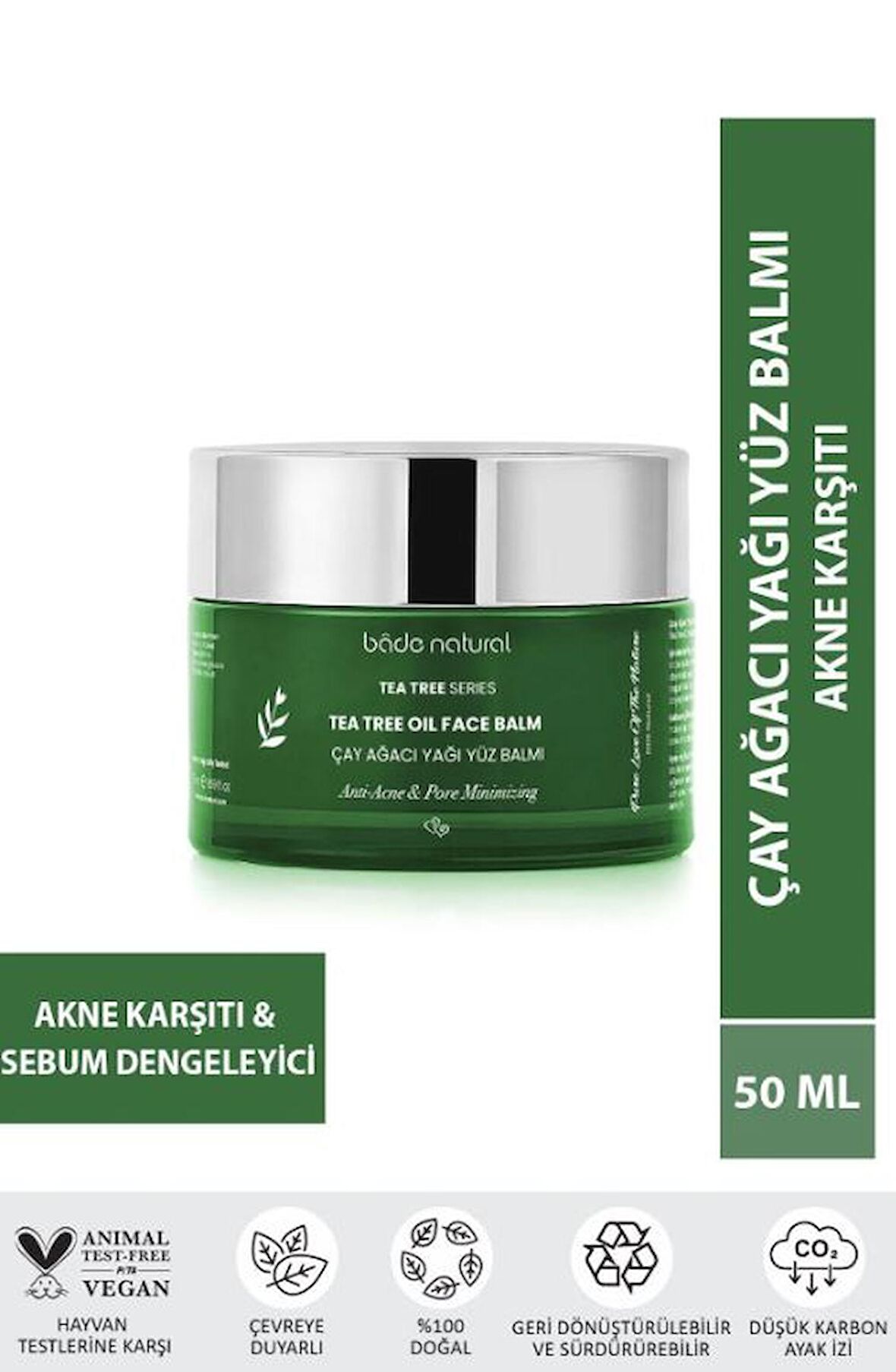 Bade Natural Çay Ağacı Akne Karşıtı ve Gözenek Sıkılaştırıcı Arındırıcı Yüz Balmı 50 ml