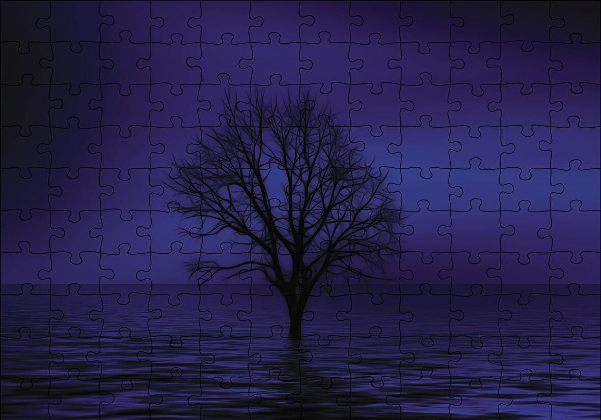 Cakapuzzle  Göl İçinde Kury Ağaç Puzzle Yapboz MDF Ahşap