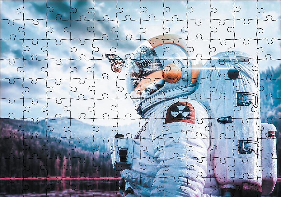 Cakapuzzle  Astronot Kelebek Doğa Puzzle Yapboz MDF Ahşap