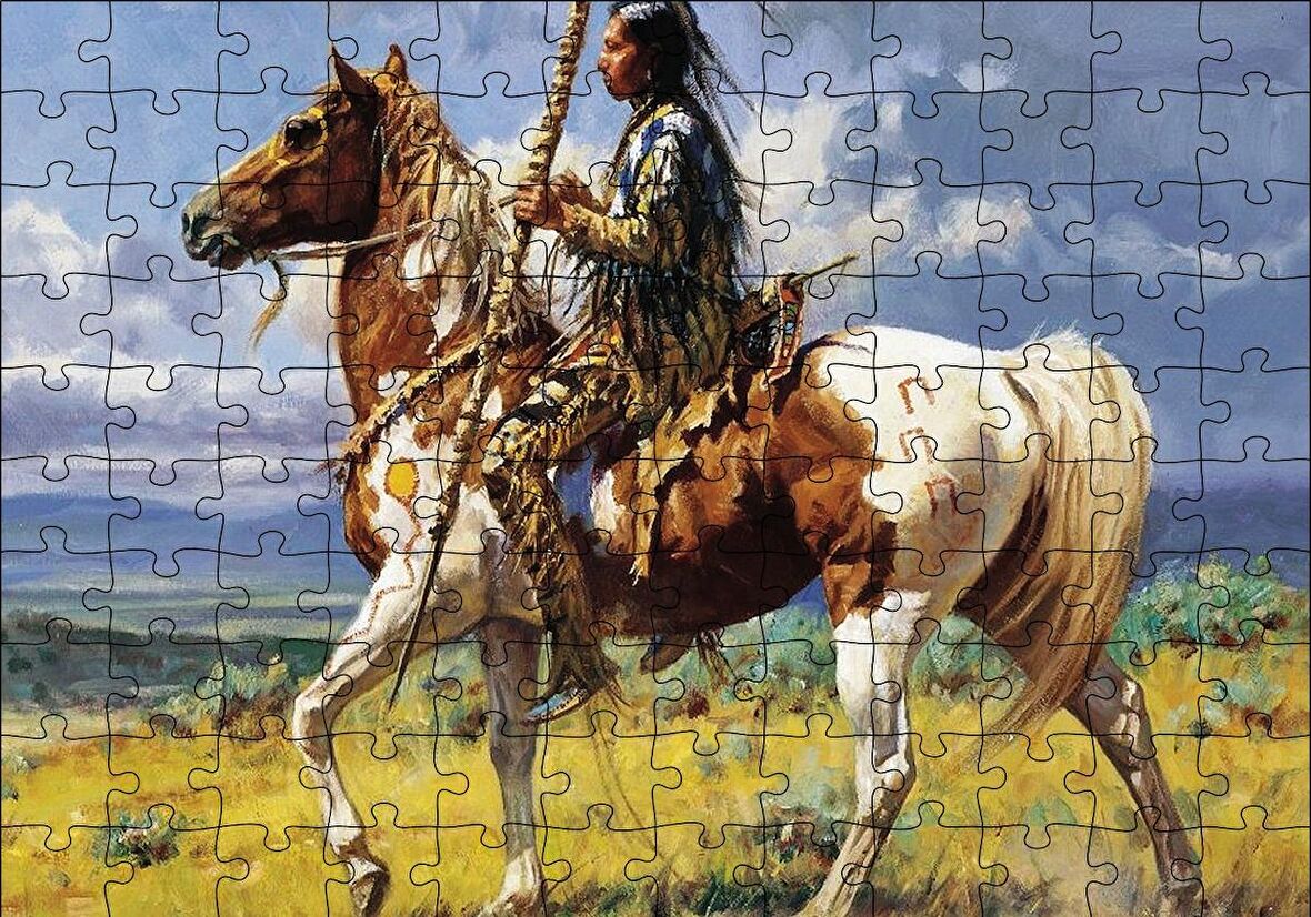 Cakapuzzle  Atlı Avcı Kızılderili Puzzle Yapboz MDF Ahşap