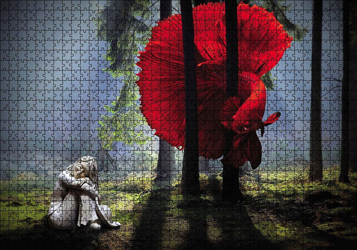 Cakapuzzle  Ormanda Kırmızı Balık Kız Fantastik Puzzle Yapboz MDF Ahşap