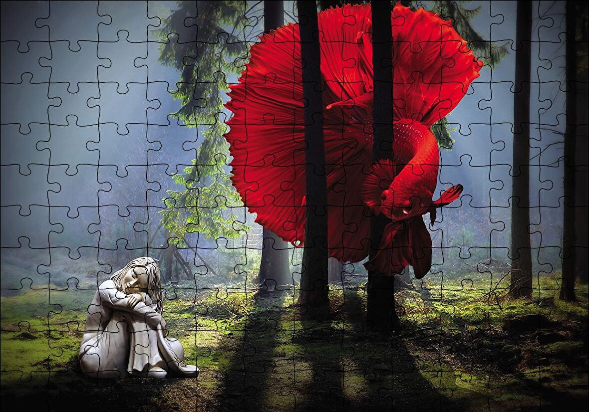 Cakapuzzle  Ormanda Kırmızı Balık Kız Fantastik Puzzle Yapboz MDF Ahşap