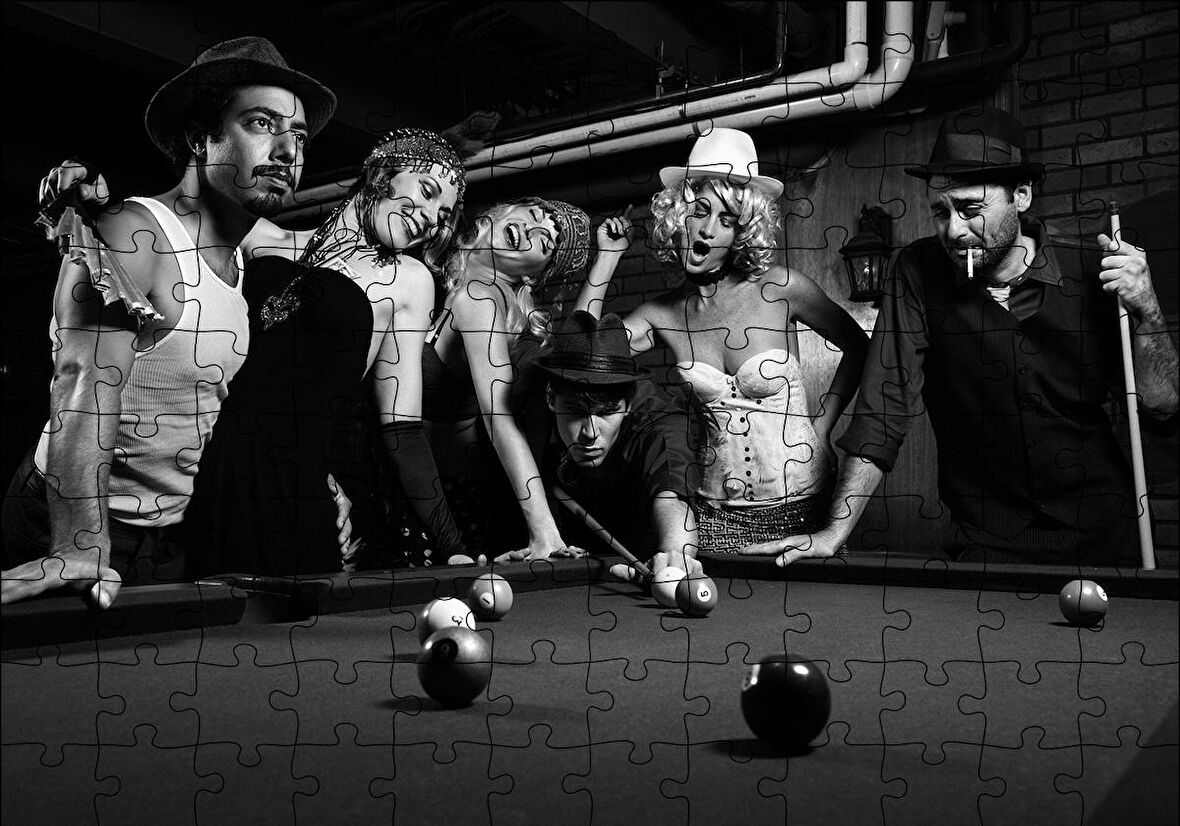 Cakapuzzle  Bilardo Oyuncuları Nostalji Puzzle Yapboz MDF Ahşap