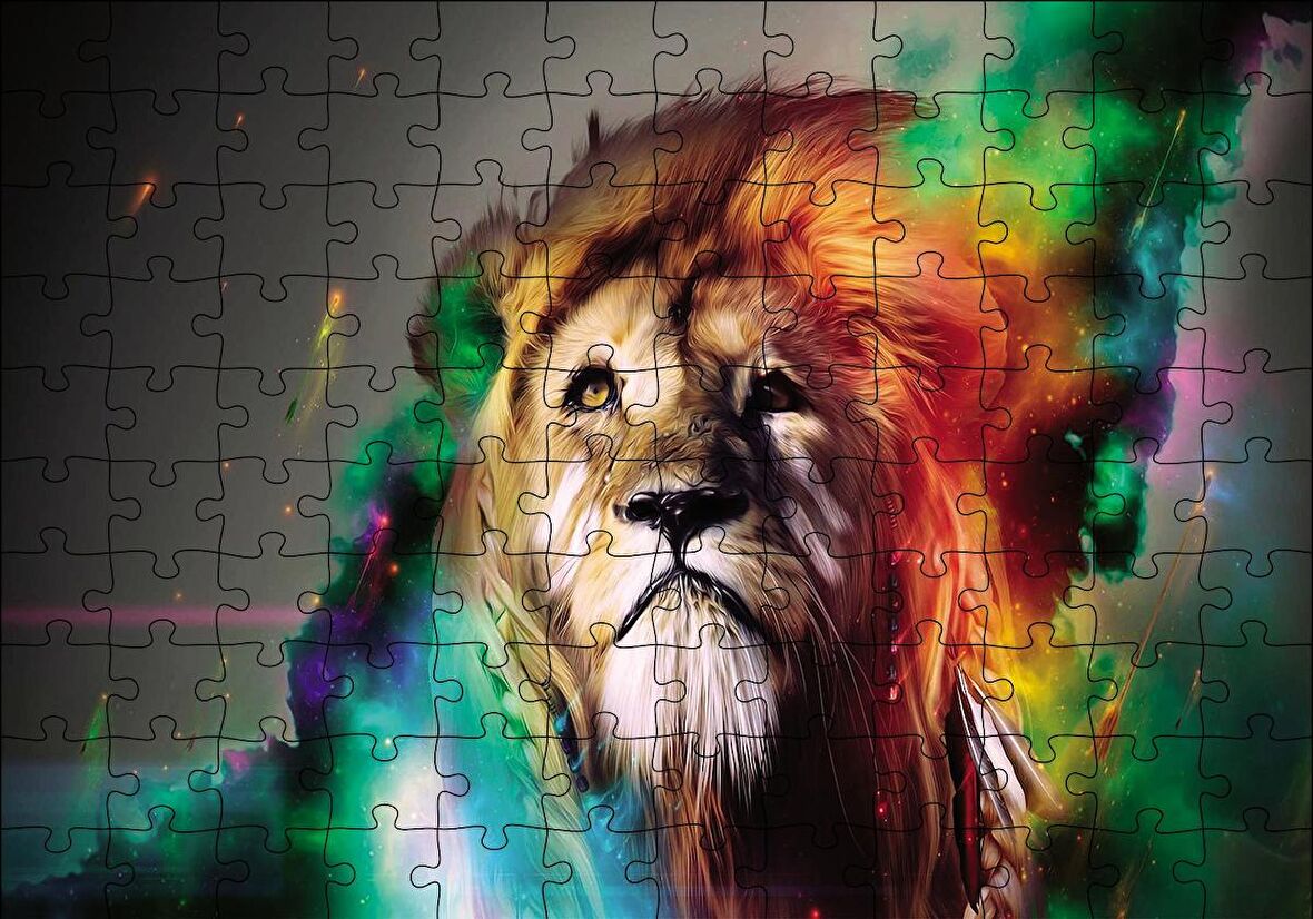 Cakapuzzle  Boyalı Aslan Puzzle Yapboz MDF Ahşap